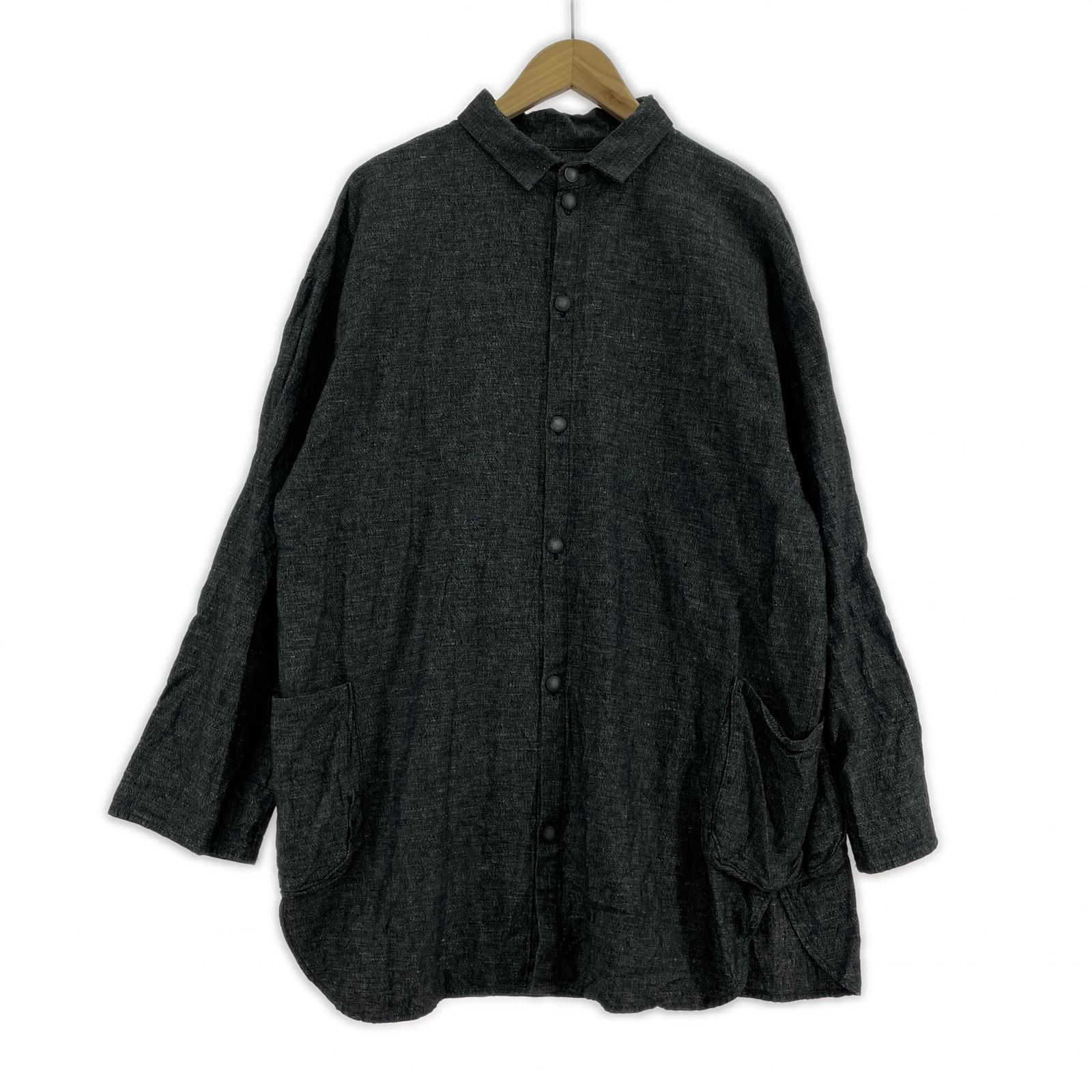 長袖シャツ BRESSON LINEN SHIRT 灰 (3) 3 ブラック