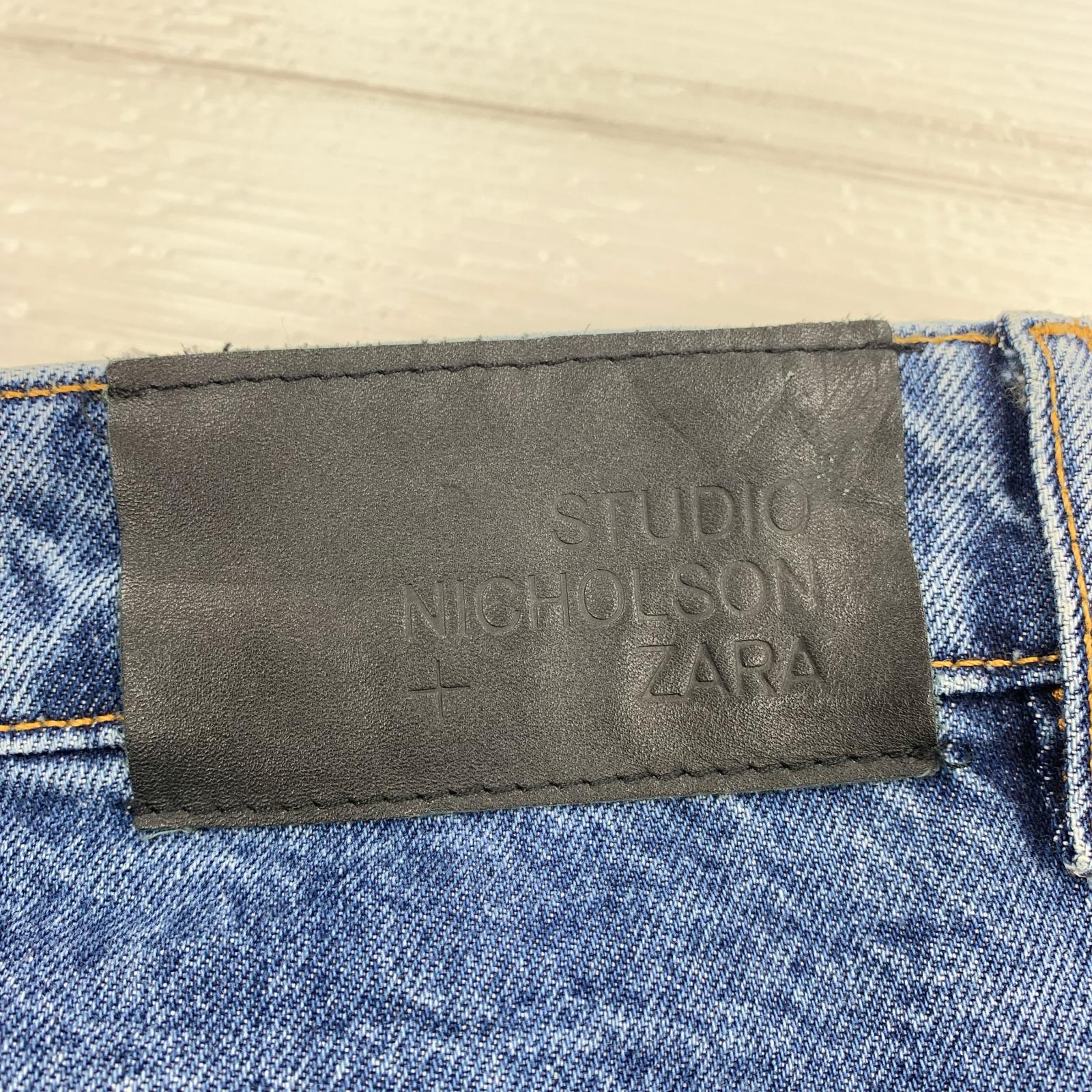 デニムパンツ ×ZARA ワイドレッグデニムパンツ ブルー
