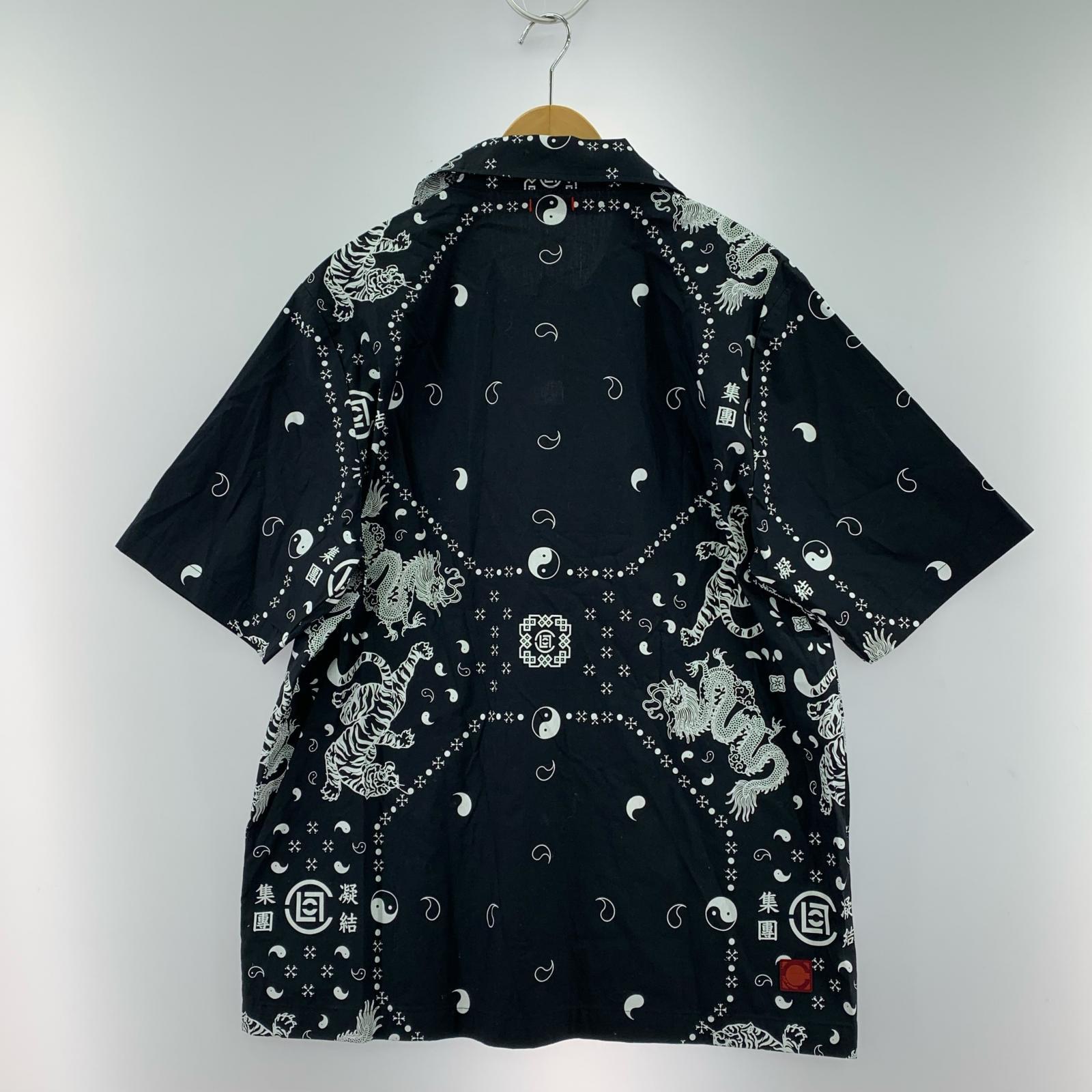 半袖シャツ 総柄パジャマシャツ BLK (XL) ブラック