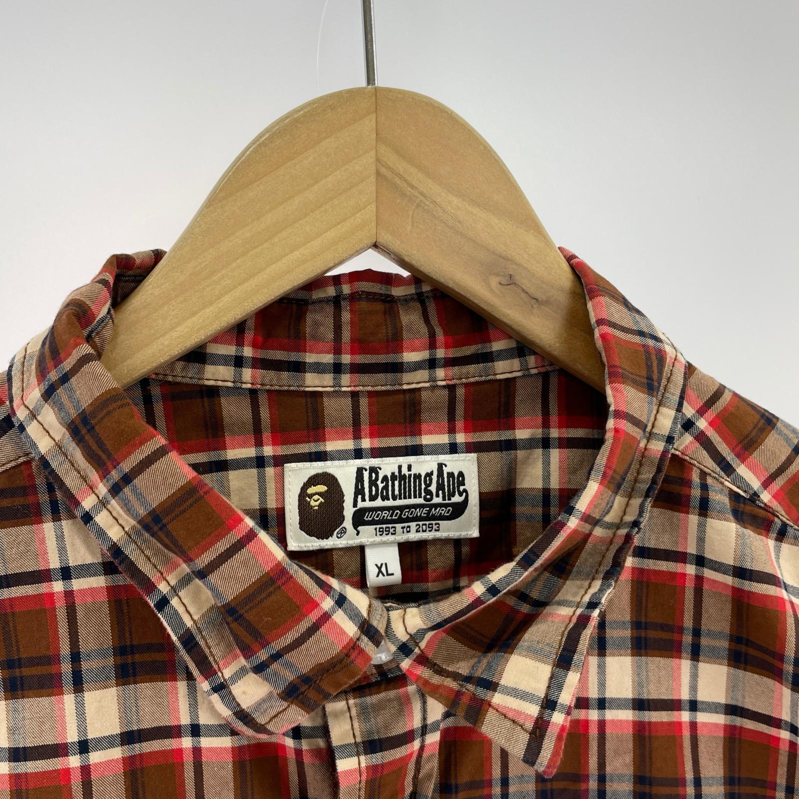 長袖シャツ A BATHING APE 長袖チェックシャツ XL 茶 ブラウン