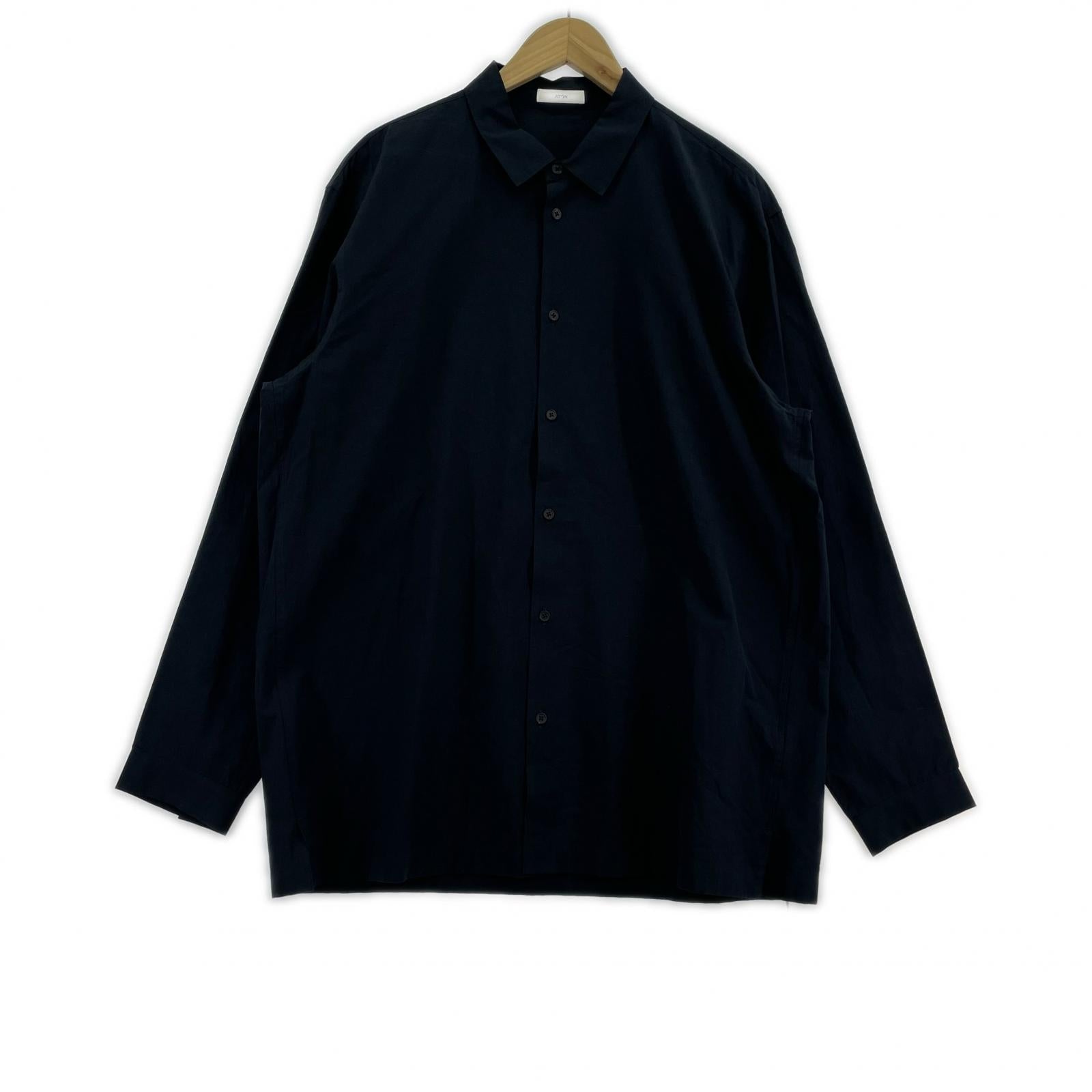 長袖シャツ ATON Shrink Broad Oversized Shirt 06 紺 ネイビー
