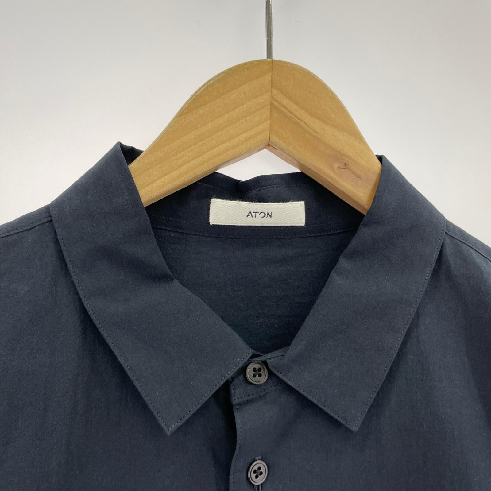 長袖シャツ ATON Shrink Broad Oversized Shirt 06 紺 ネイビー