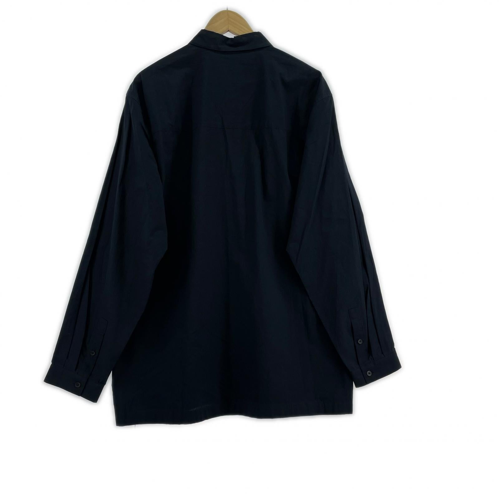 長袖シャツ ATON Shrink Broad Oversized Shirt 06 紺 ネイビー