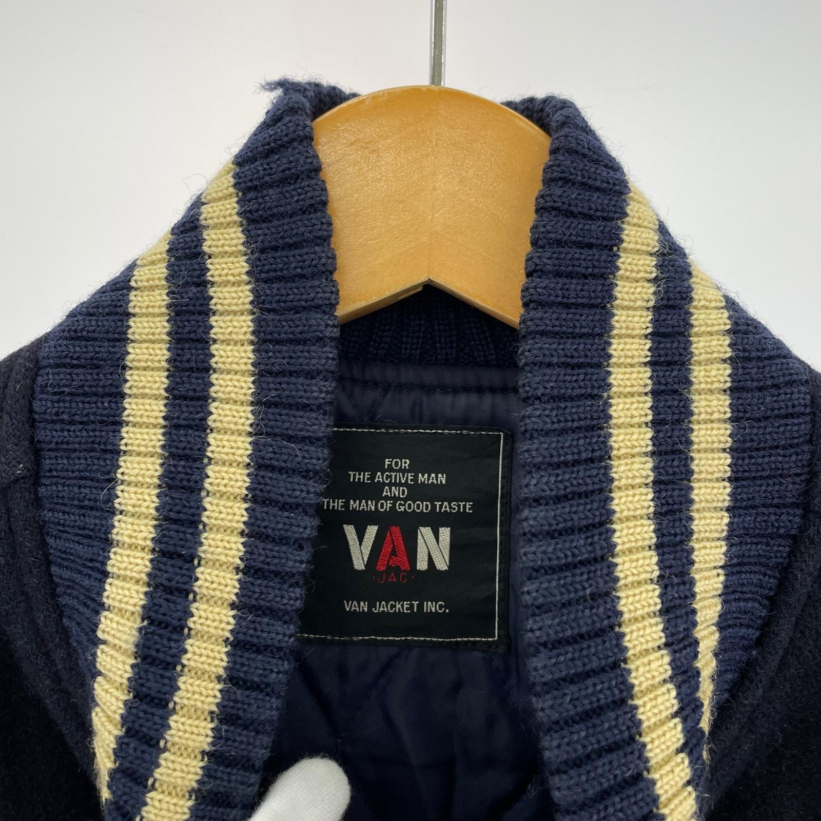 ジャケット VAN JAC 袖レザースタジャン ネイビー×ホワイト M