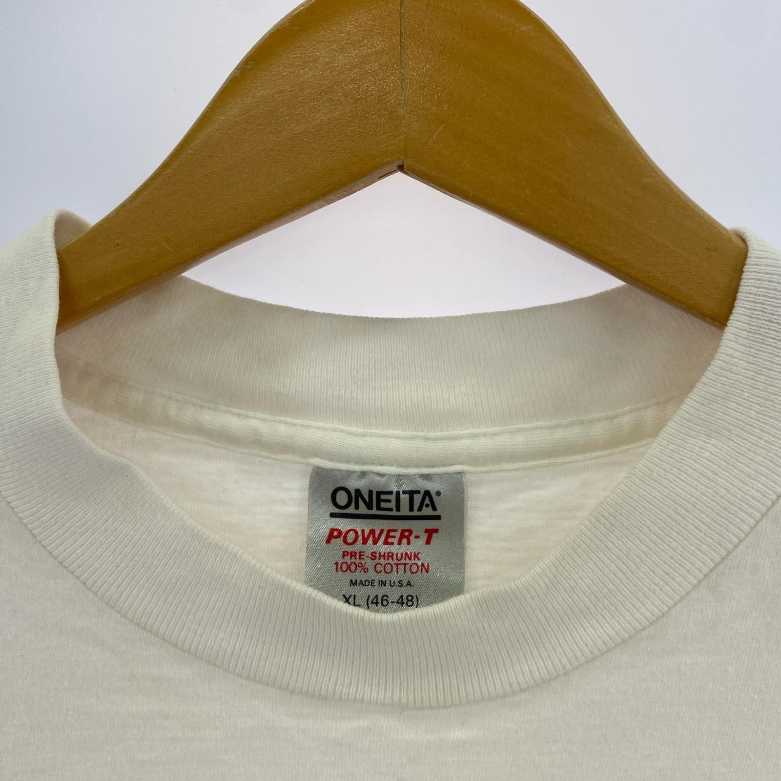 半袖Tシャツ 90s USA製 ONEITAボディ ビッグプリントTee (XL) ホワイト