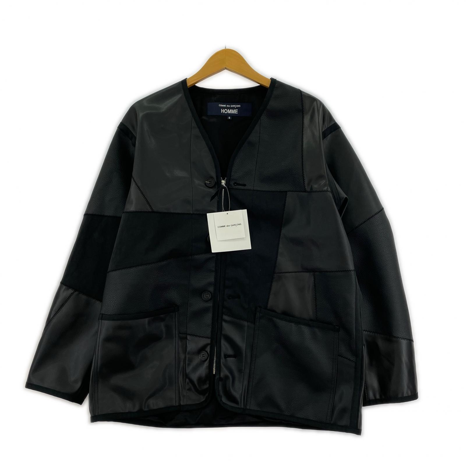 ジャケット 25AW 合皮パッチワークノーカラージャケット (S) S ブラック