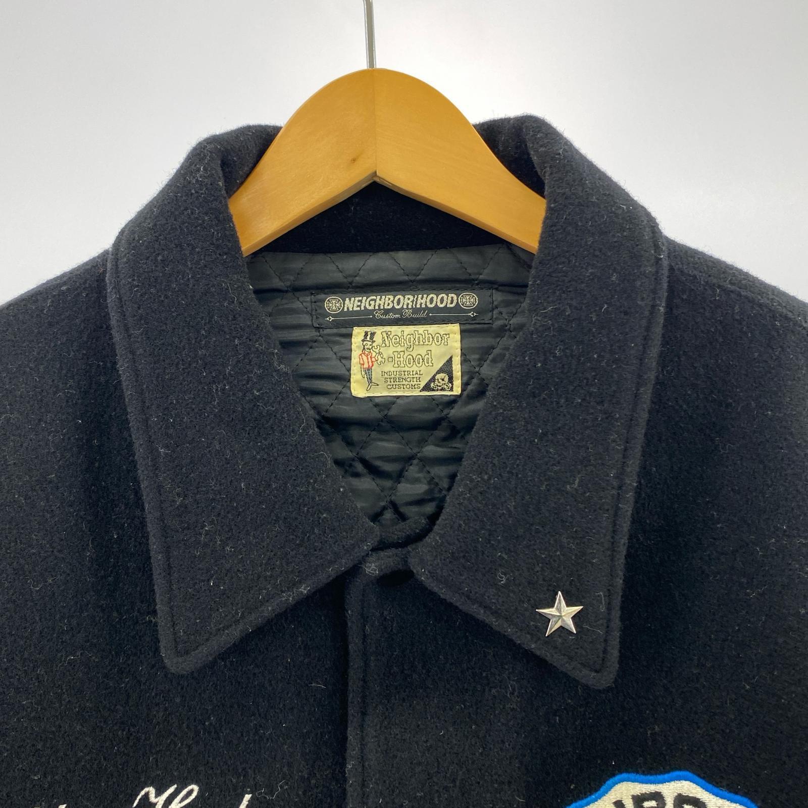 ジャケット NEIGHBORHOOD 90s 97年製 スタースタッズ 襟付き 刺繍 袖レザースタジャン L ブラック L