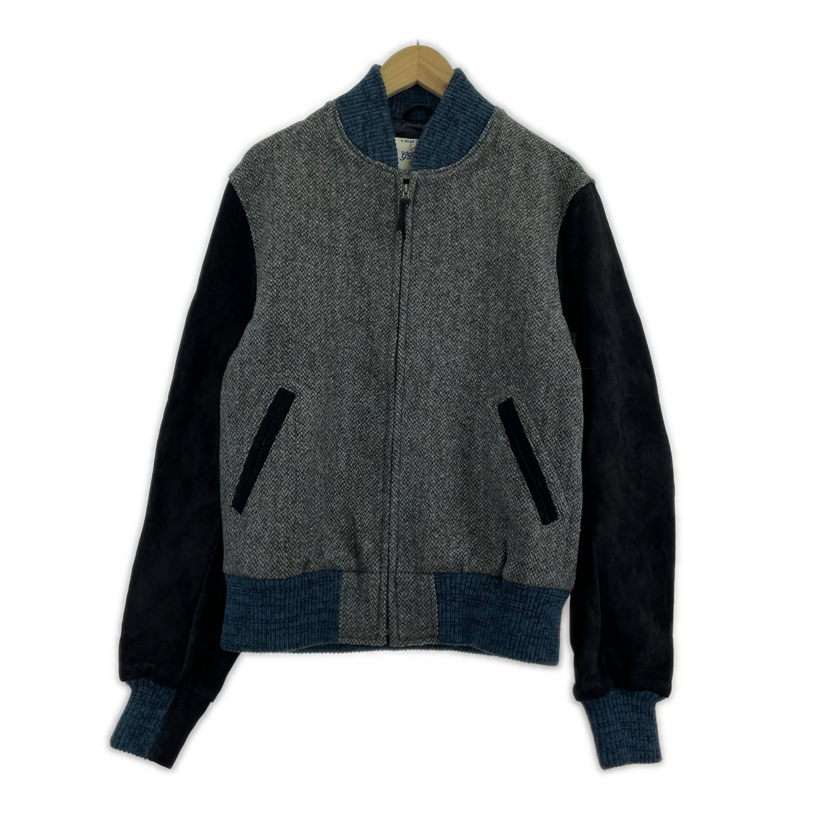 ジャケット GB Sport Harris Tweed生地 レザー切替スタジャン M グレー
