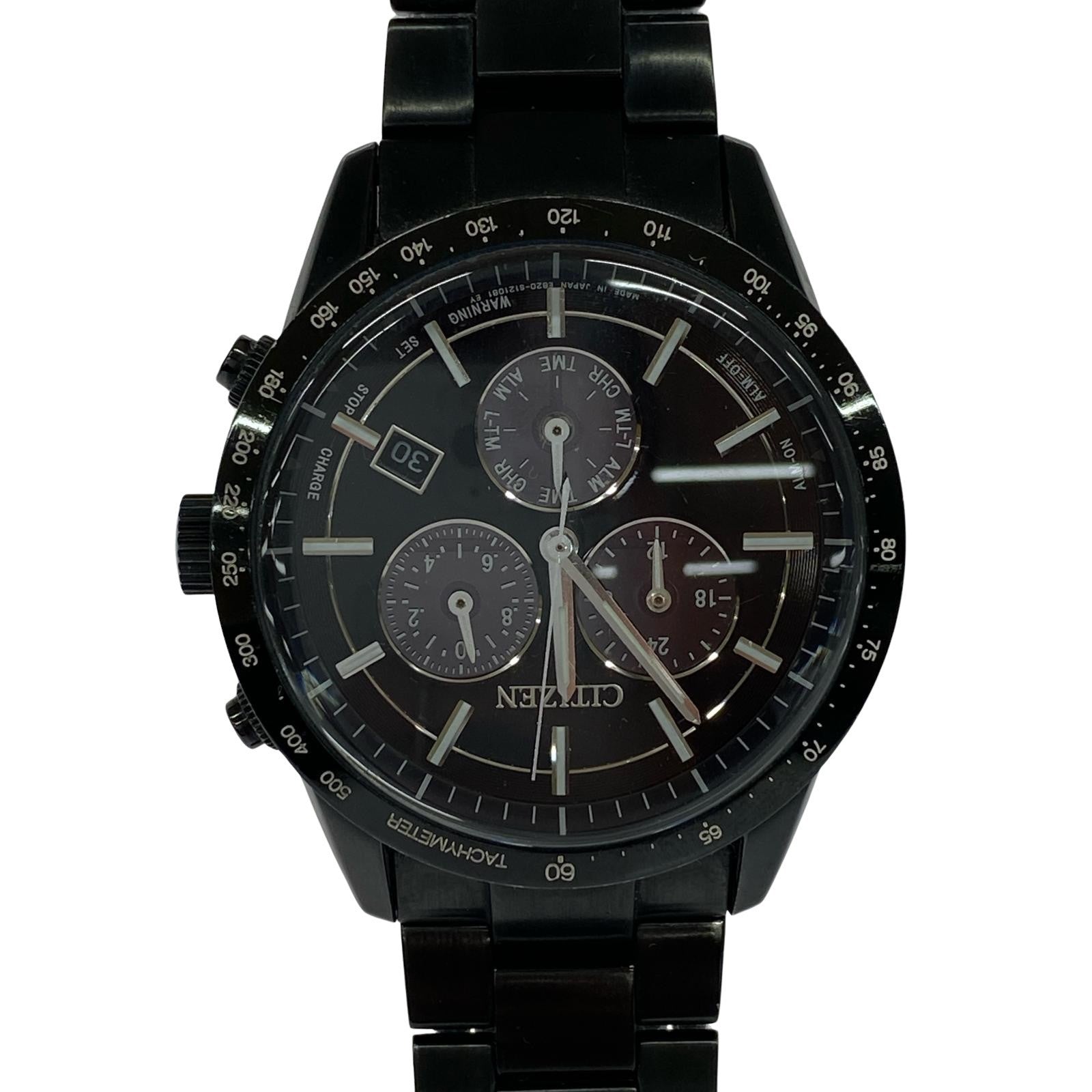 腕時計 CITIZEN ECO-DRIVE エコドライブ クロノグラフ E820-S12081 黒 ブラック