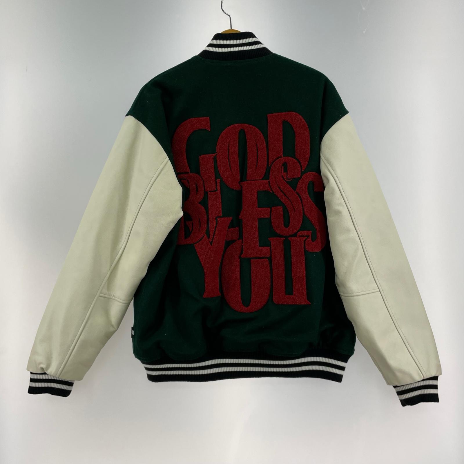 ジャケット GOD BLESS YOU 袖レザースタジャン サイズL グリーン L グリーン