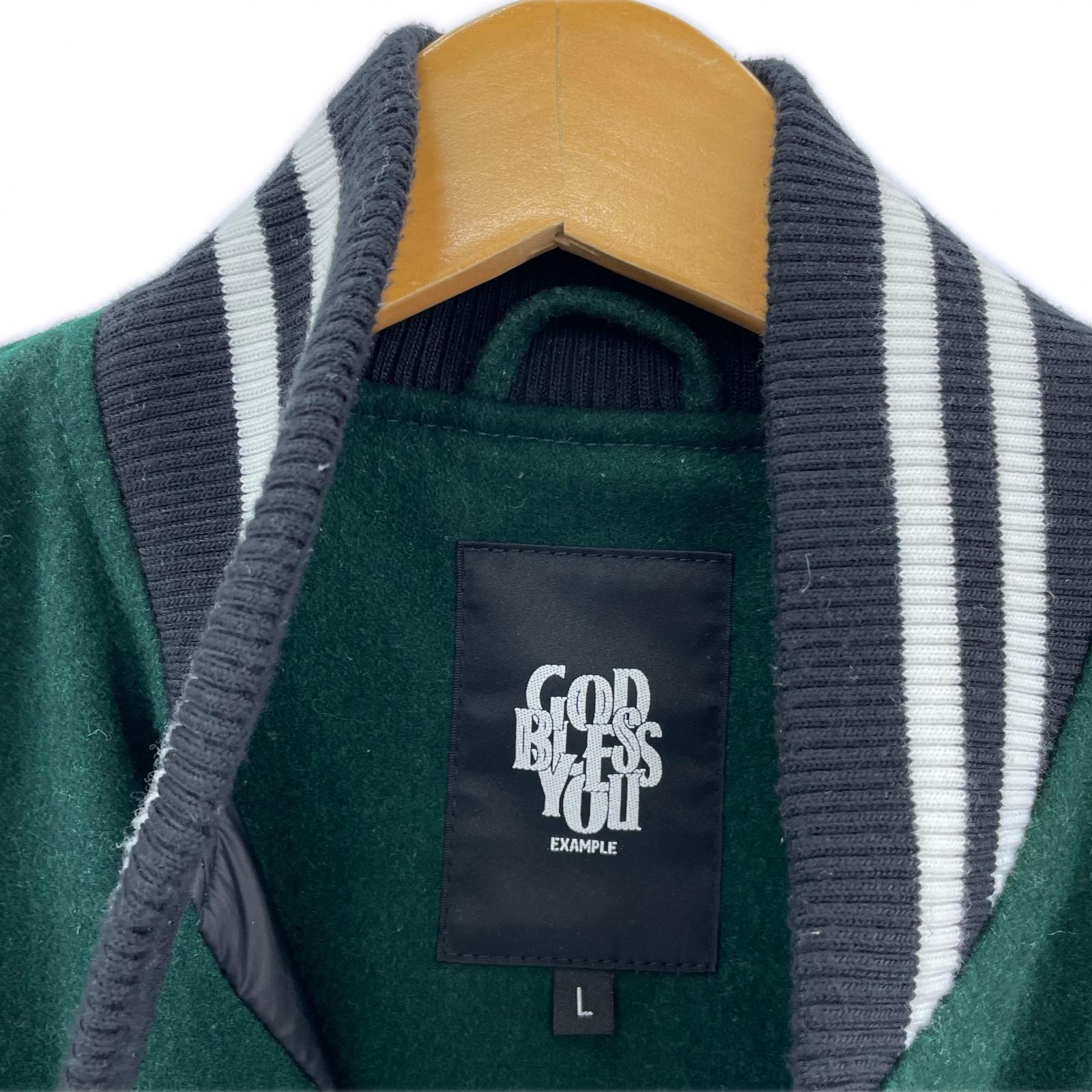 ジャケット GOD BLESS YOU 袖レザースタジャン サイズL グリーン L グリーン
