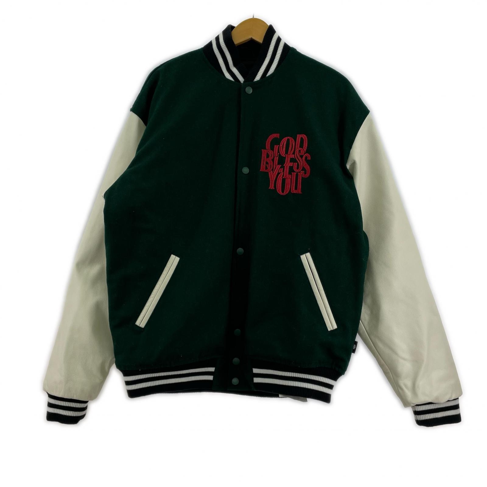 ジャケット GOD BLESS YOU 袖レザースタジャン サイズL グリーン L グリーン