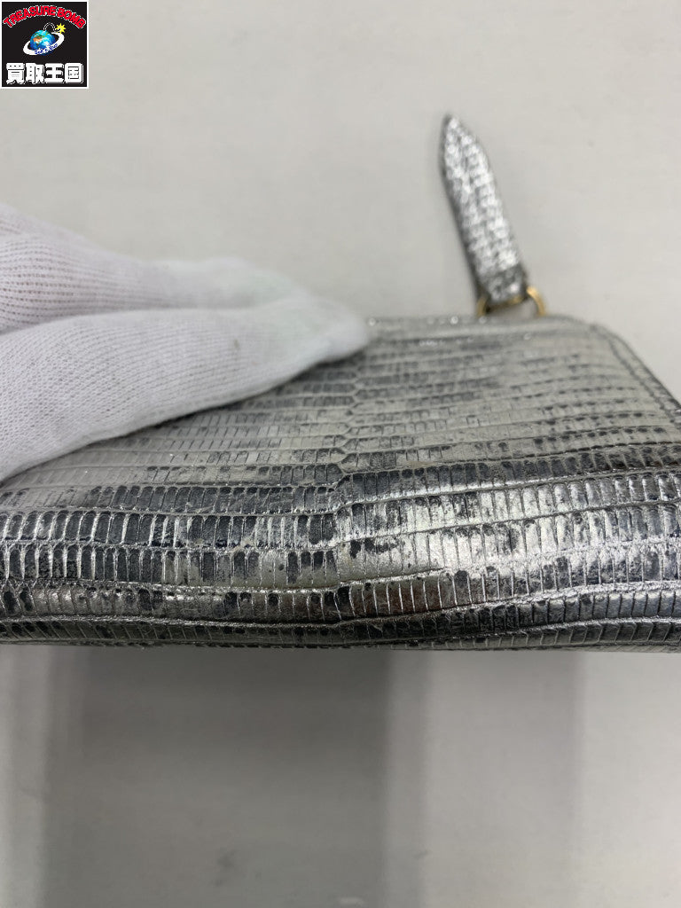 GUCCI GGマーモント リザード ジップウォレット シルバー 644406