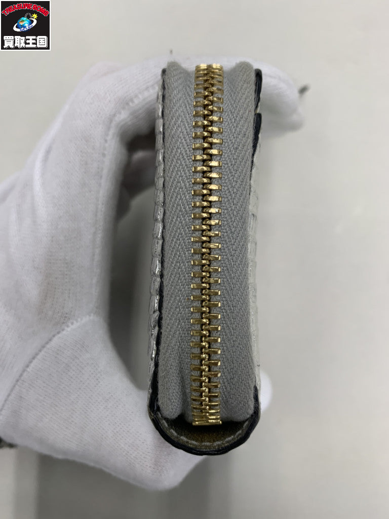 GUCCI GGマーモント リザード ジップウォレット シルバー 644406