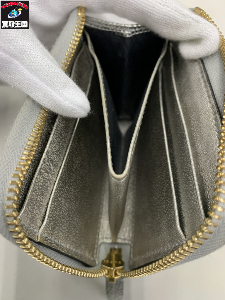 GUCCI GGマーモント リザード ジップウォレット シルバー 644406