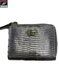 GUCCI GGマーモント リザード ジップウォレット シルバー 644406