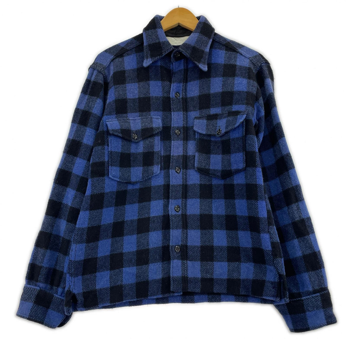長袖シャツ 70s ウールチェックシャツ(M) M ブルー