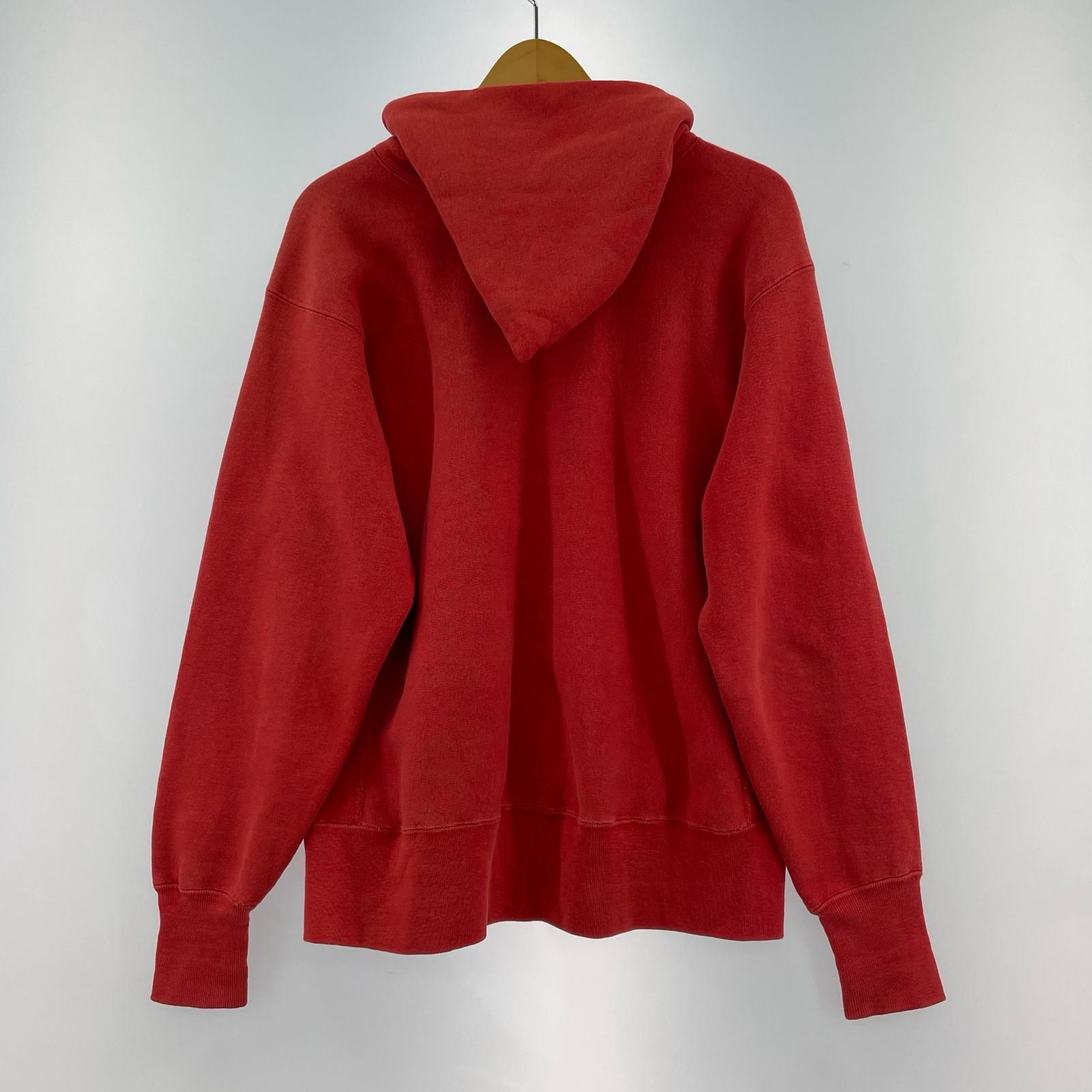 パーカー 70s REVERSE WEAVE 赤単色タグ 3連ラバープリント (M) M レッド