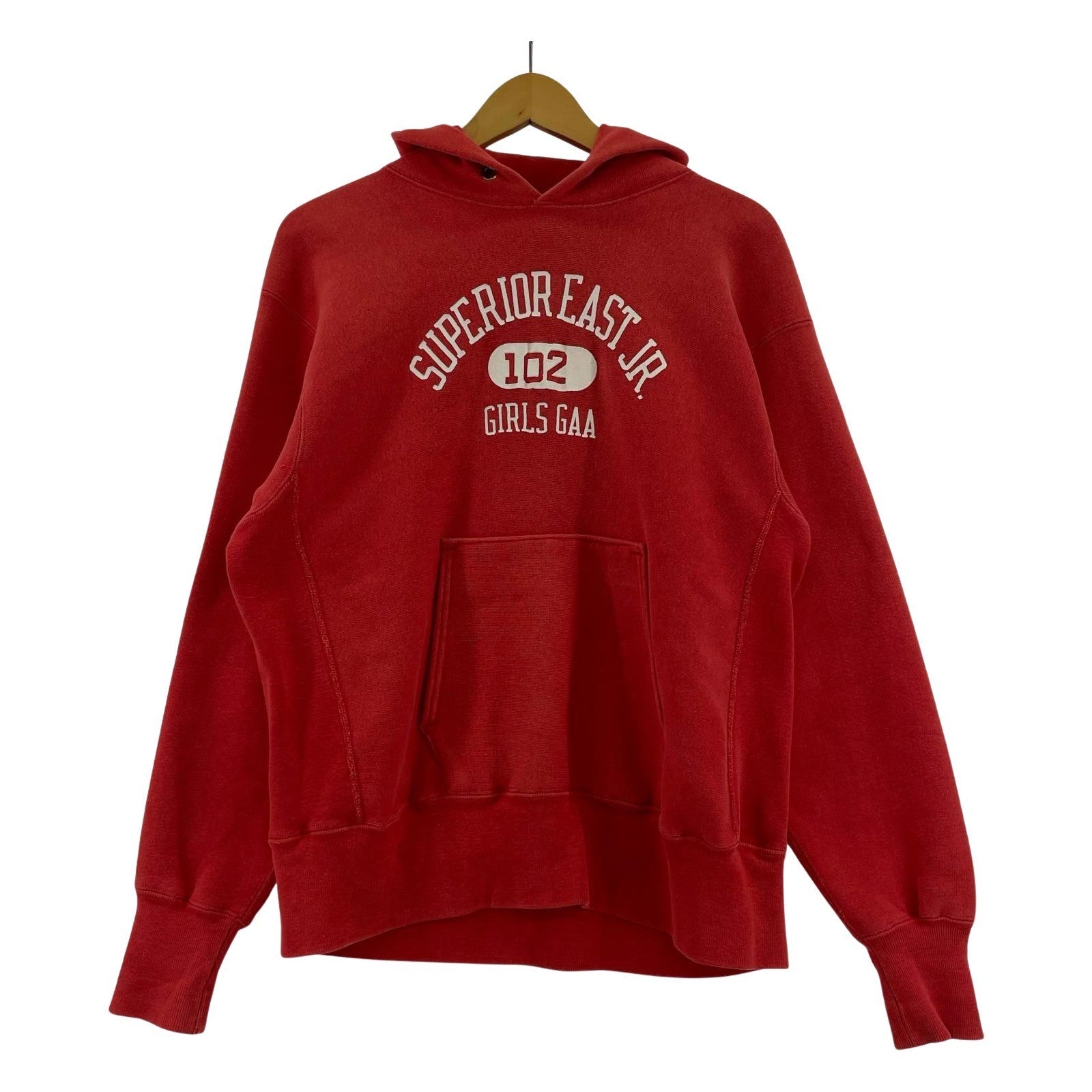 パーカー 70s REVERSE WEAVE 赤単色タグ 3連ラバープリント (M) M レッド