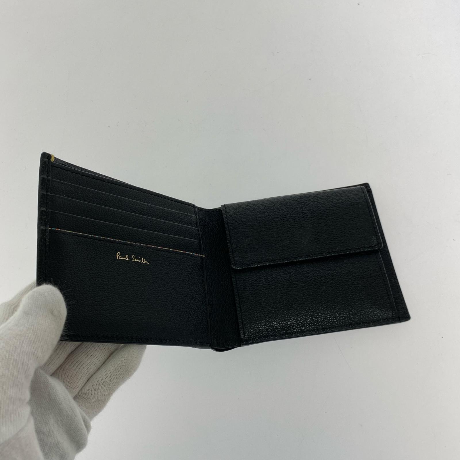コンパクトウォレット 二つ折り財布/レザー/黒 ブラック