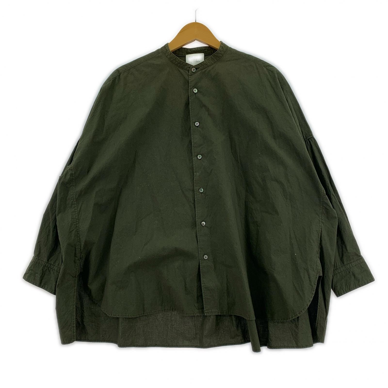 長袖シャツ ノーカラーシャツ KHK フリー