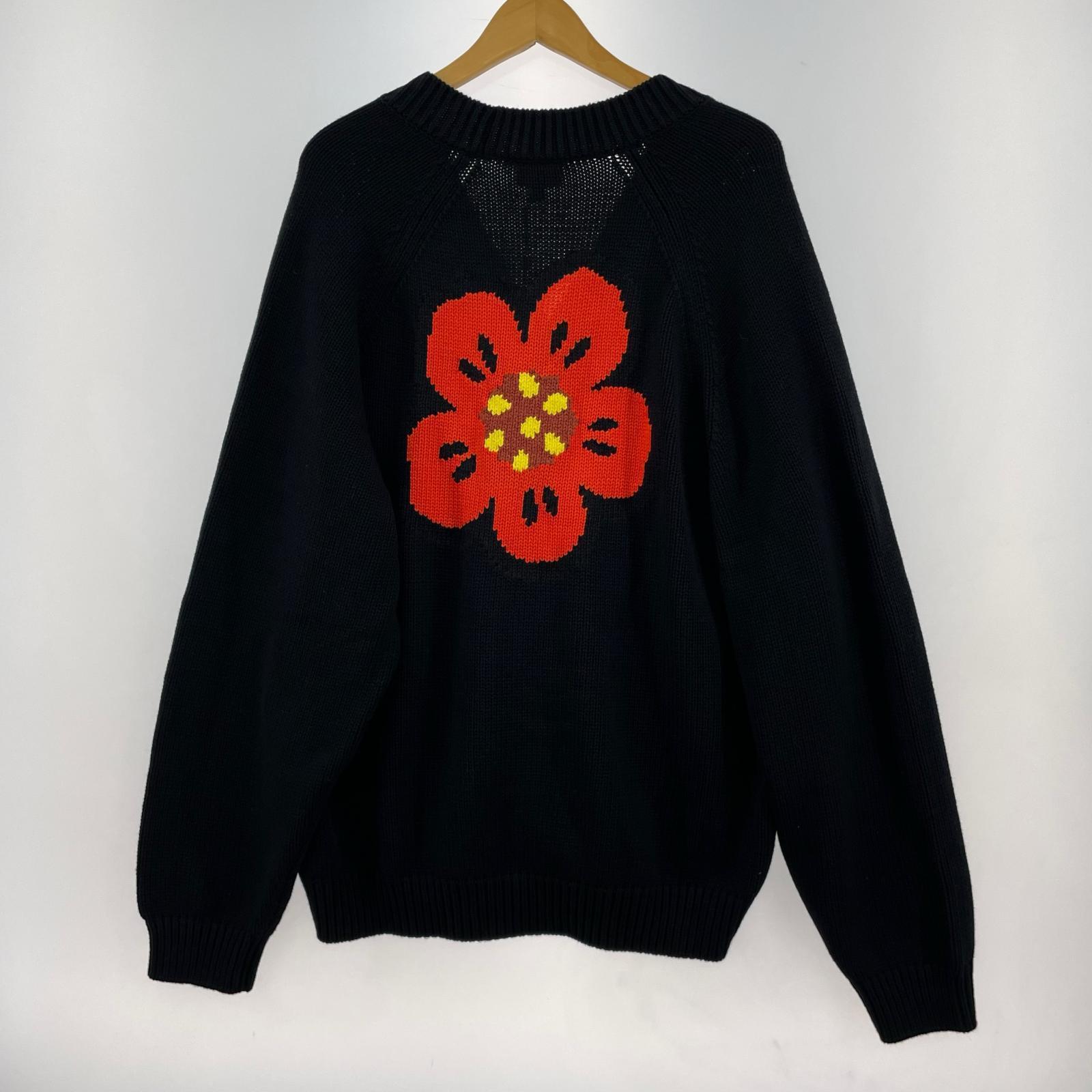 カーディガン KENZO バックフラワージャガード ニットカーディガン L ブラック L ブラック