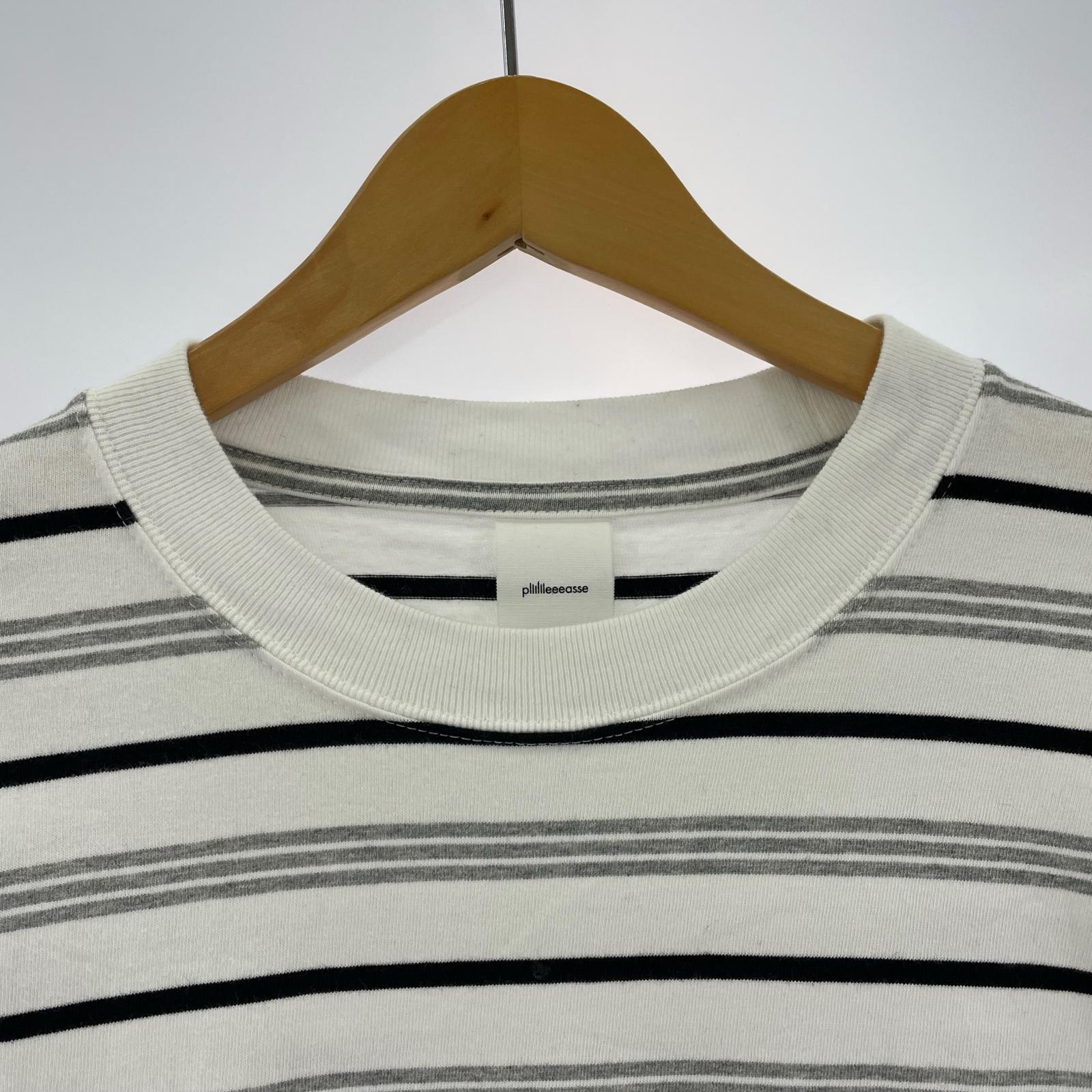 長袖Tシャツ plllllleeeasse/multi stripe pocket tee L ホワイト