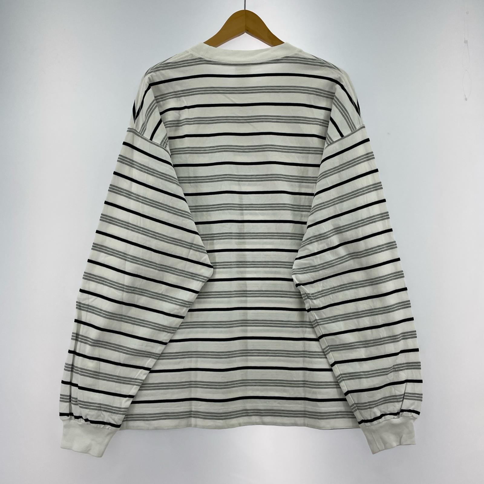 長袖Tシャツ plllllleeeasse/multi stripe pocket tee L ホワイト