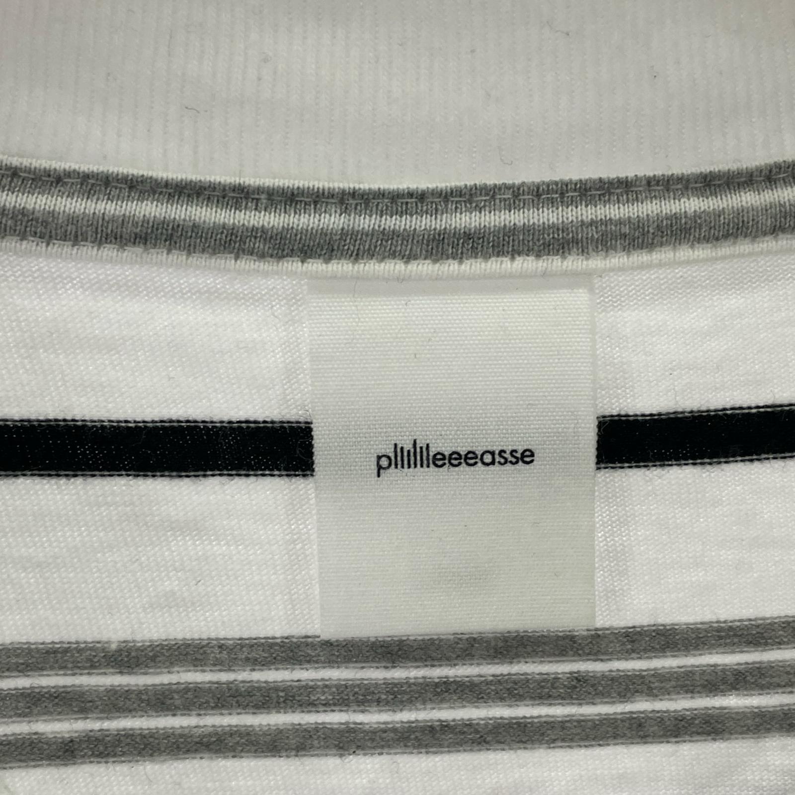 長袖Tシャツ plllllleeeasse/multi stripe pocket tee L ホワイト