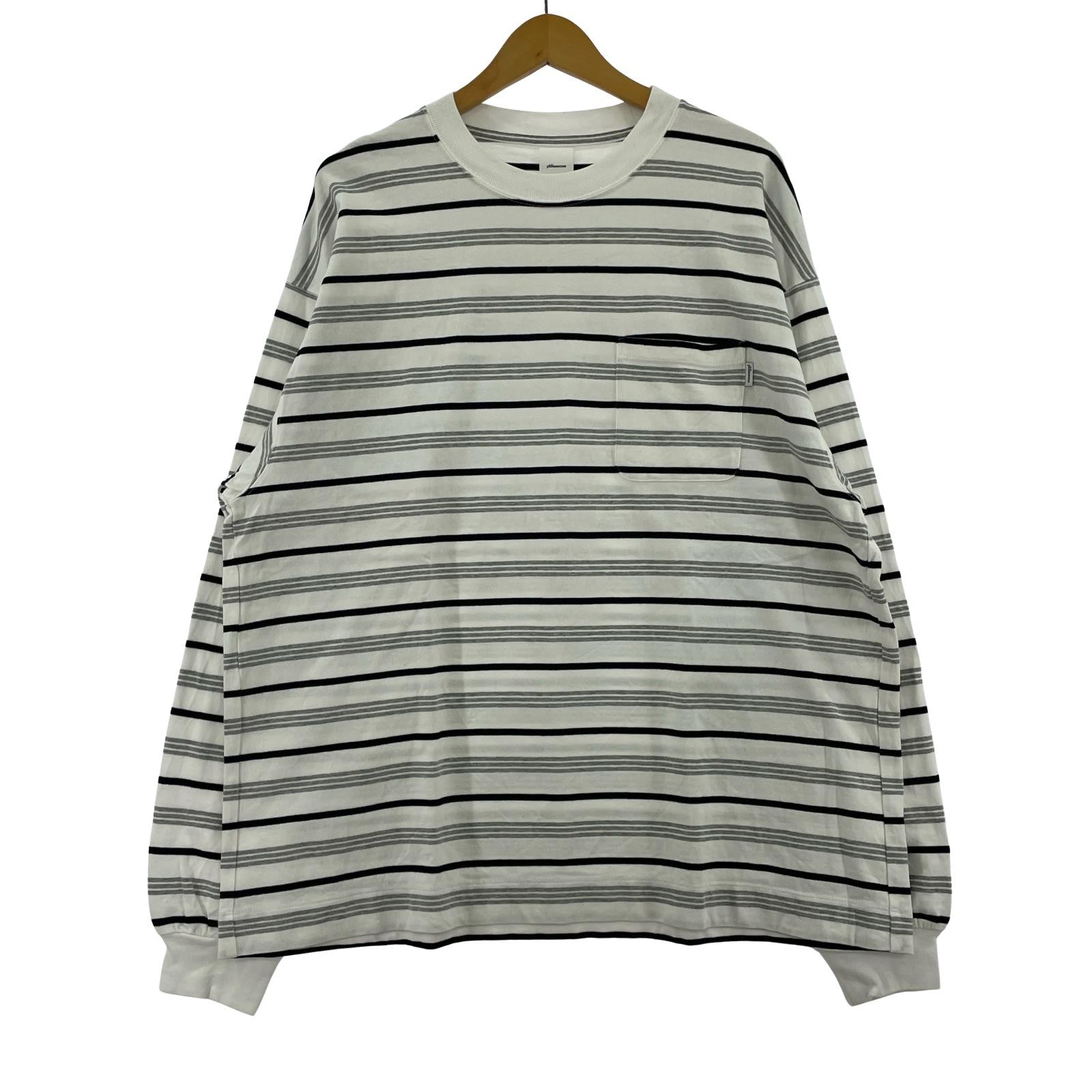 長袖Tシャツ plllllleeeasse/multi stripe pocket tee L ホワイト