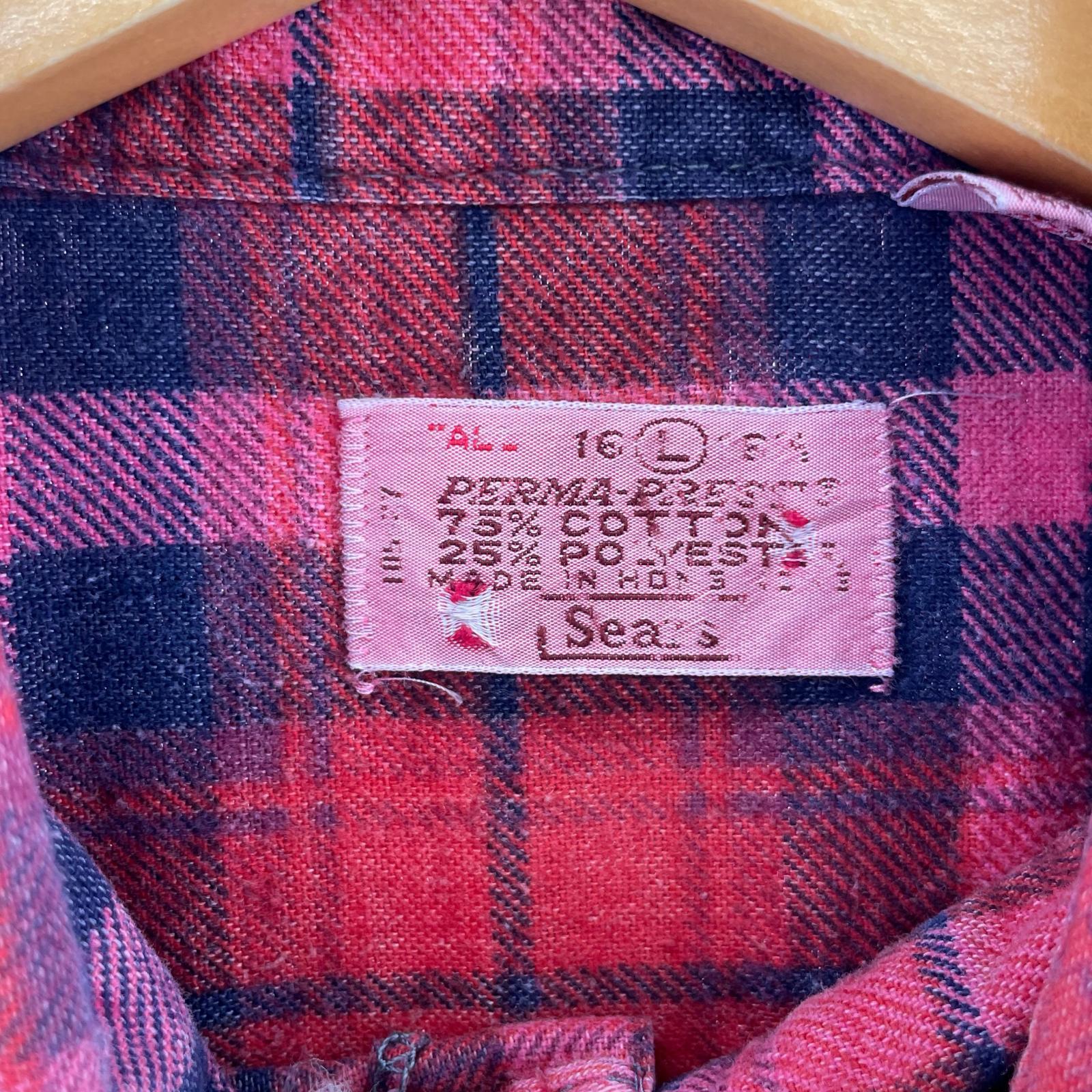 長袖シャツ ~70s Sears printed flannel shirt RED L L レッド