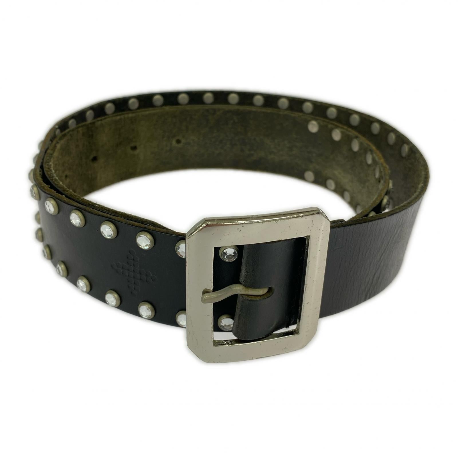 その他アクセサリー ストーン スタッズ レザーベルト M 黒 ブラック
