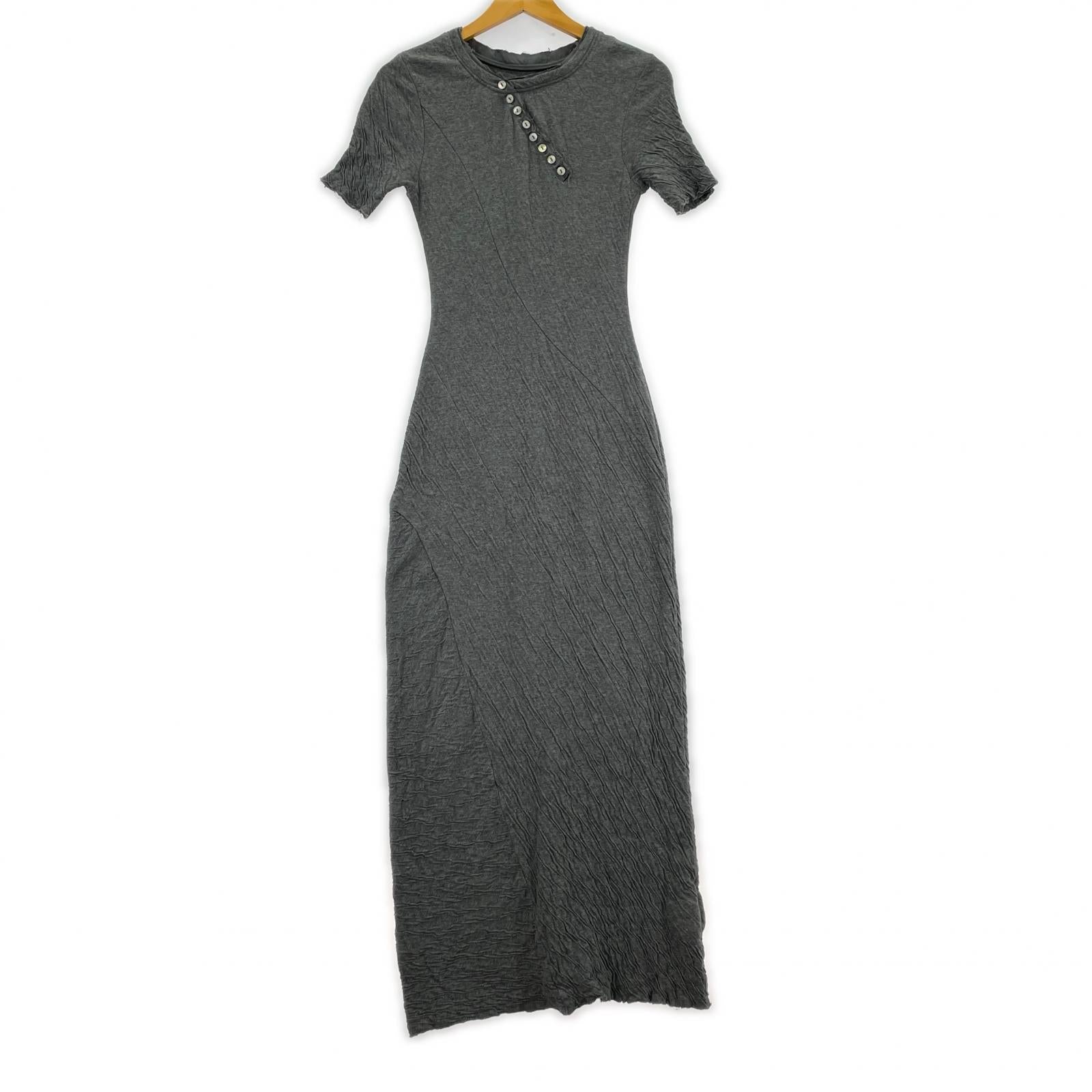 ワンピース Slant Henley Neck Cut Maxi Dress/シワ加工 36 グレー