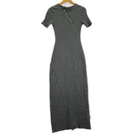 ワンピース Slant Henley Neck Cut Maxi Dress/シワ加工 36 グレー