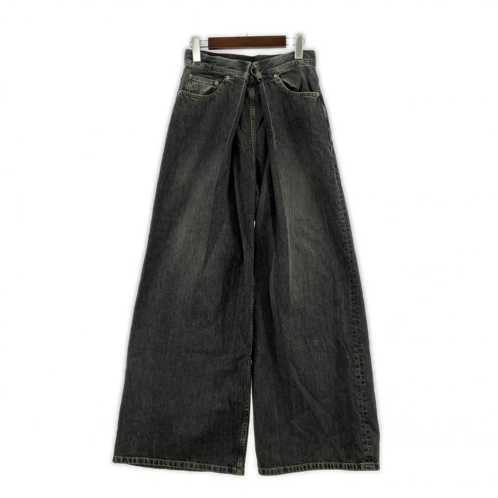 デニムパンツ WOMENS WASHED DENIM WIDE PANTS S グレー