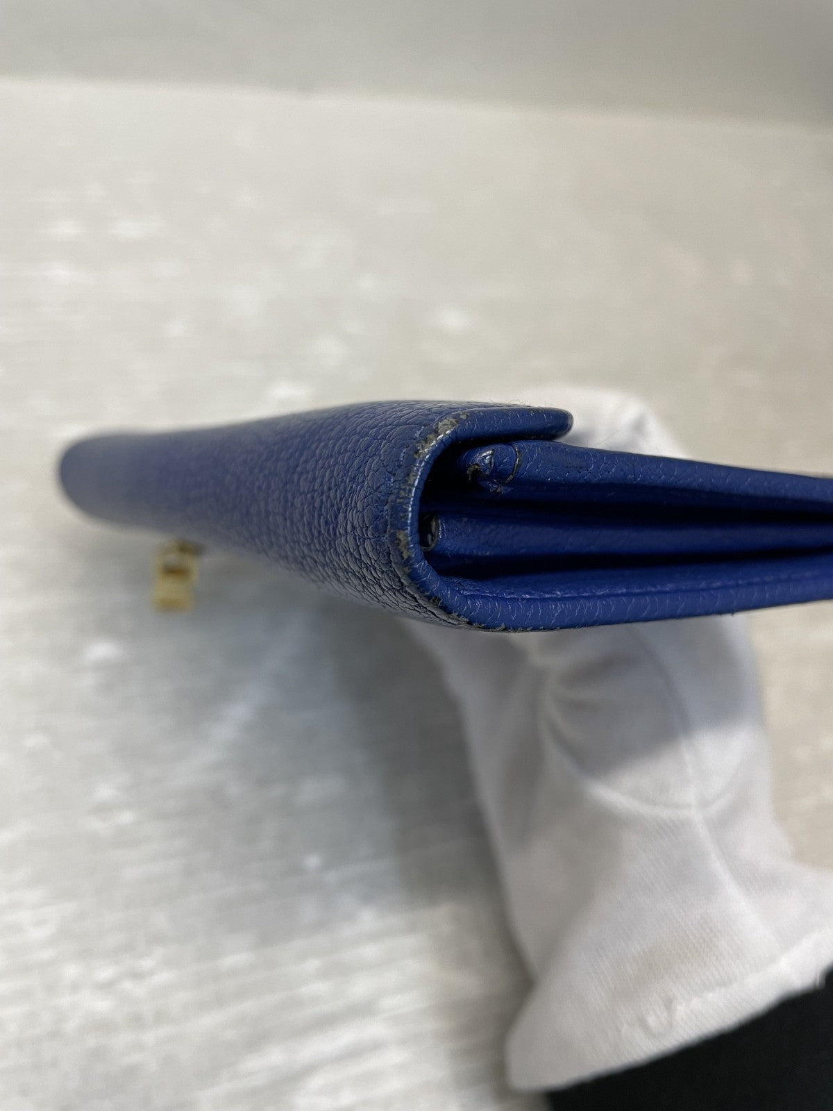 miumiu MADRAS ゴートスキン 封筒型 ウォレット 青