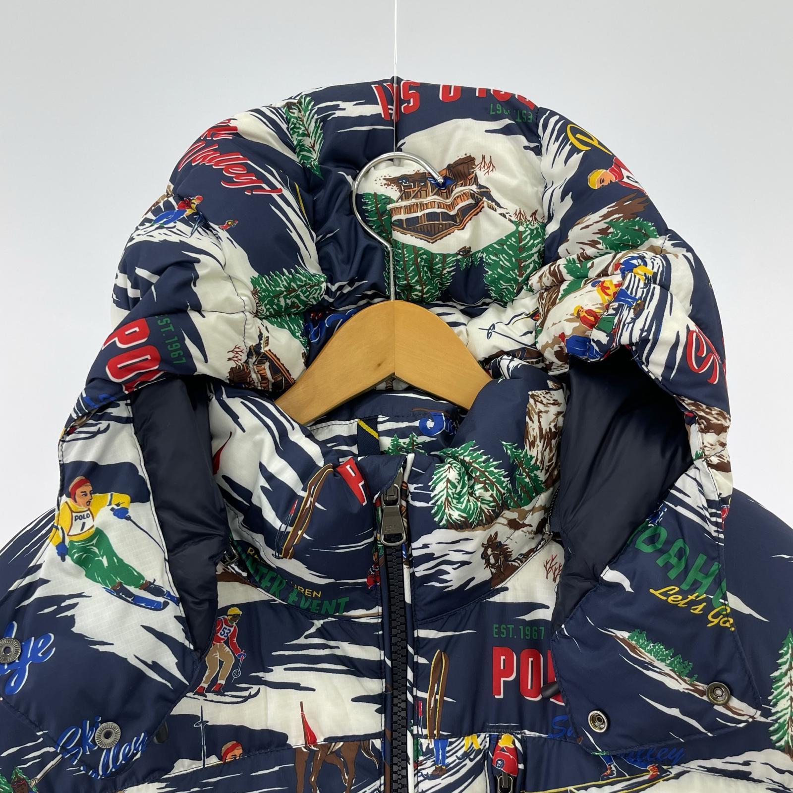 ダウンジャケット スキー 総柄 白×ネイビー XXL