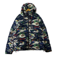 ダウンジャケット スキー 総柄 白×ネイビー XXL