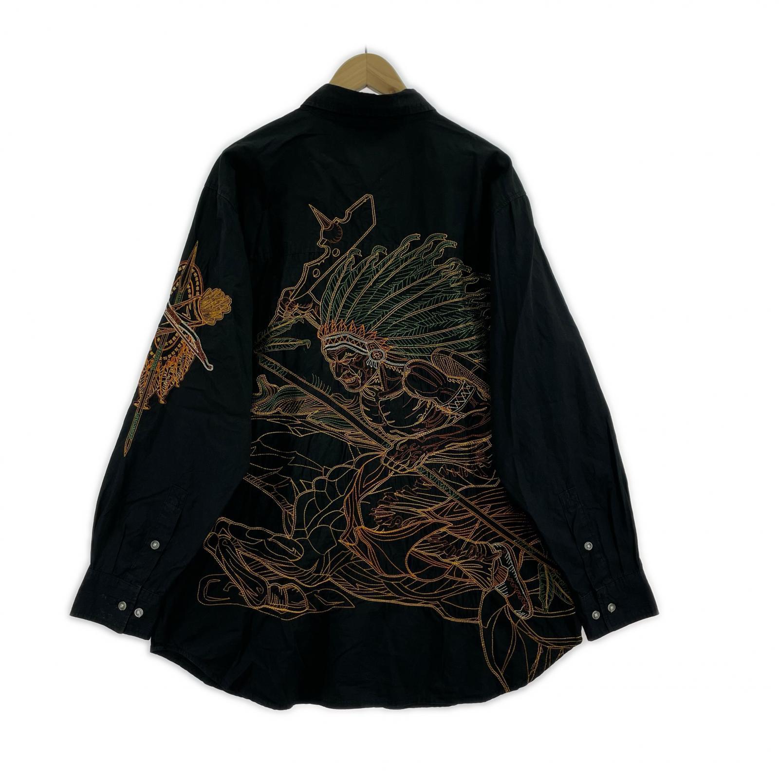 長袖シャツ Pelle Pelle インディアン刺繍シャツ/L L ブラック