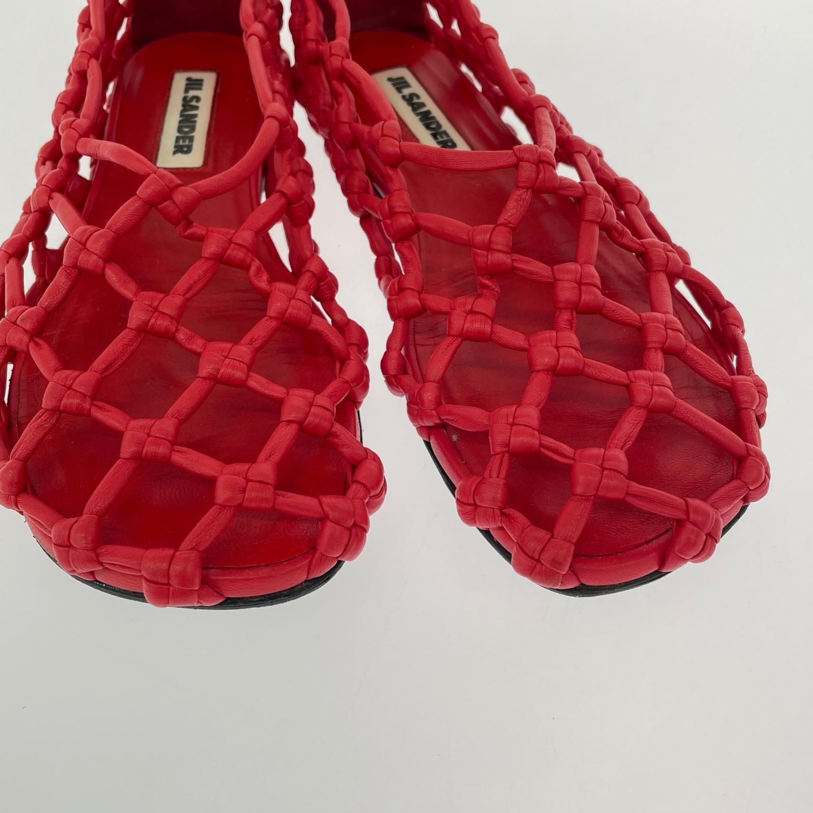 その他靴 JIL SANDER デコルテバレリーナ ハンドノット フラットシューズ 37 J15WZ0027 37 レッド