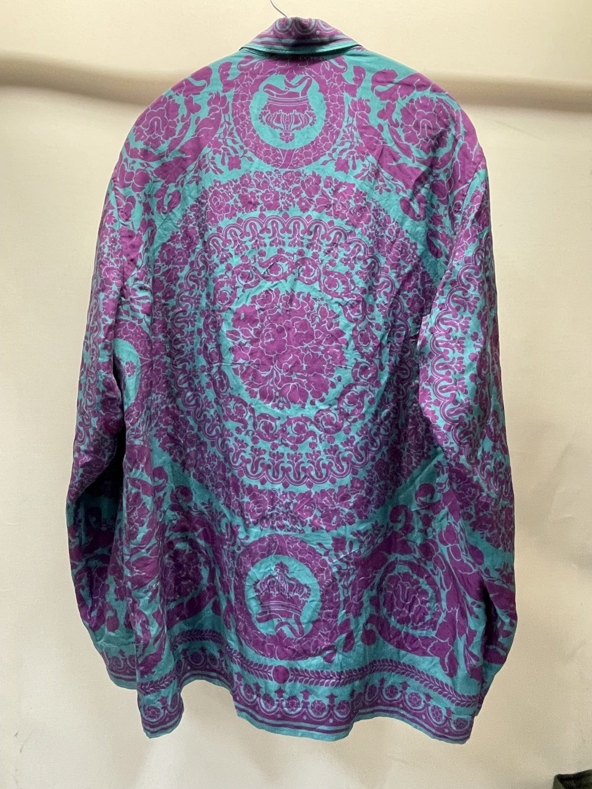 VERSACE バロックプリント シルクシャツ 48 パープル×ターコイズ