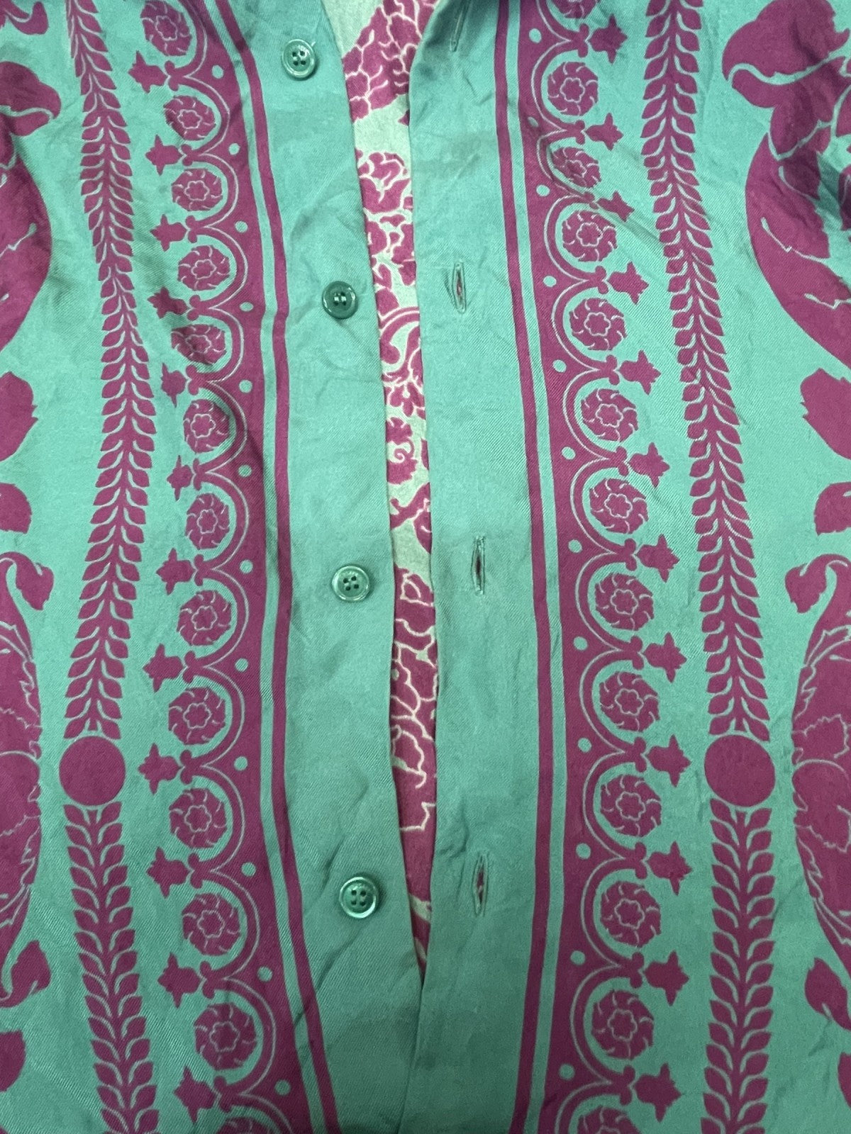 VERSACE バロックプリント シルクシャツ 48 パープル×ターコイズ