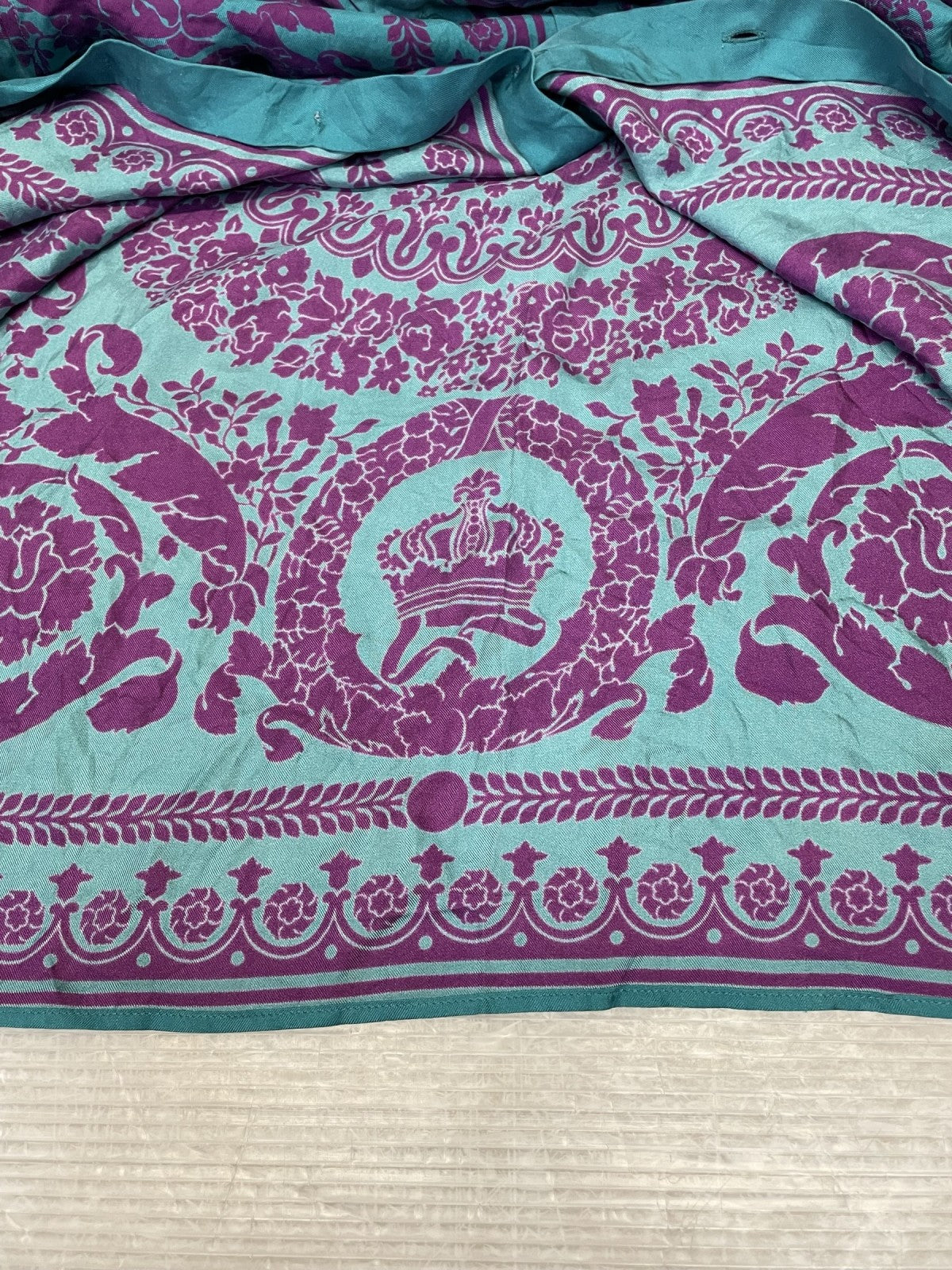 VERSACE バロックプリント シルクシャツ 48 パープル×ターコイズ