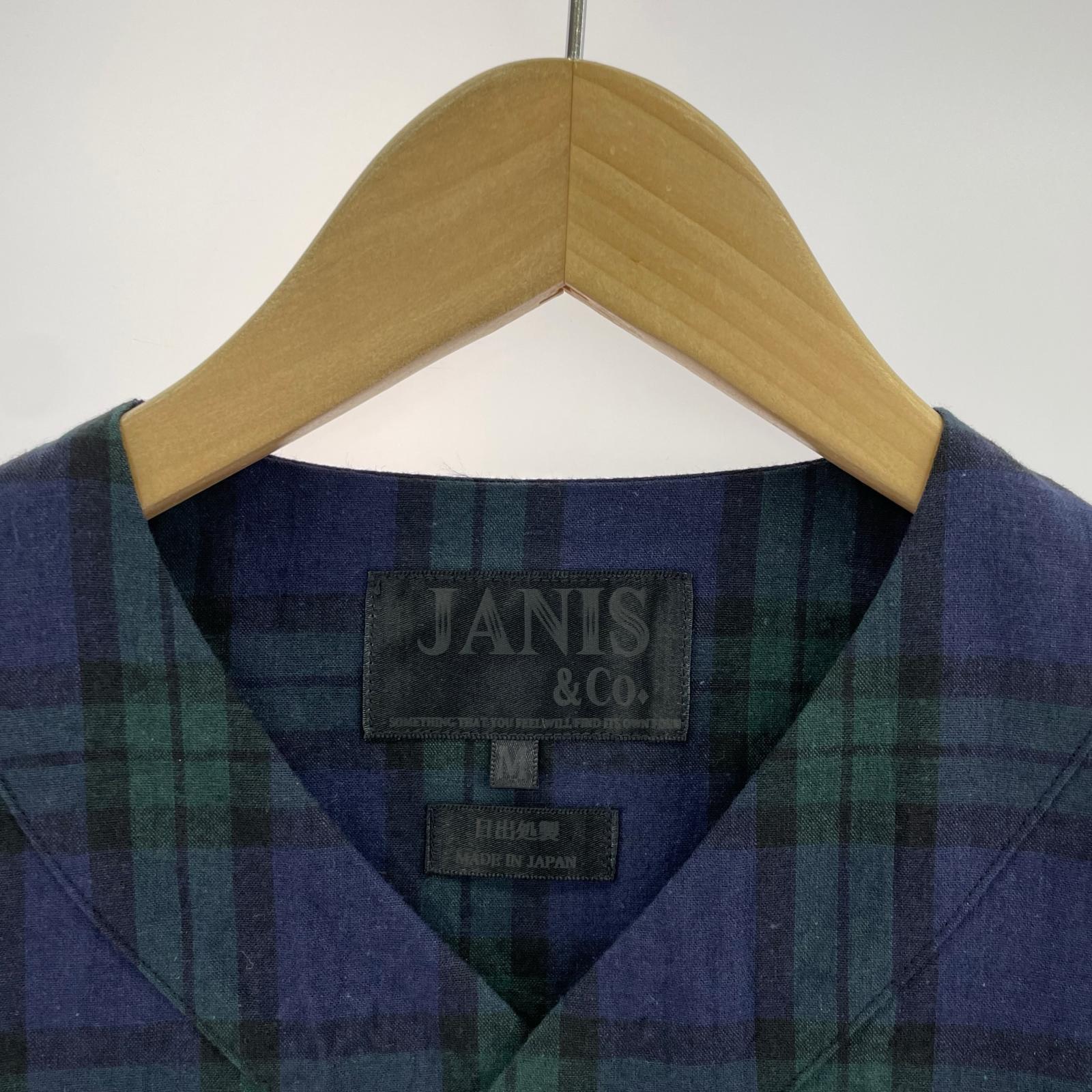半袖シャツ JANIS&Co S/S ノーカラー チェックシャツ M マルチカラー