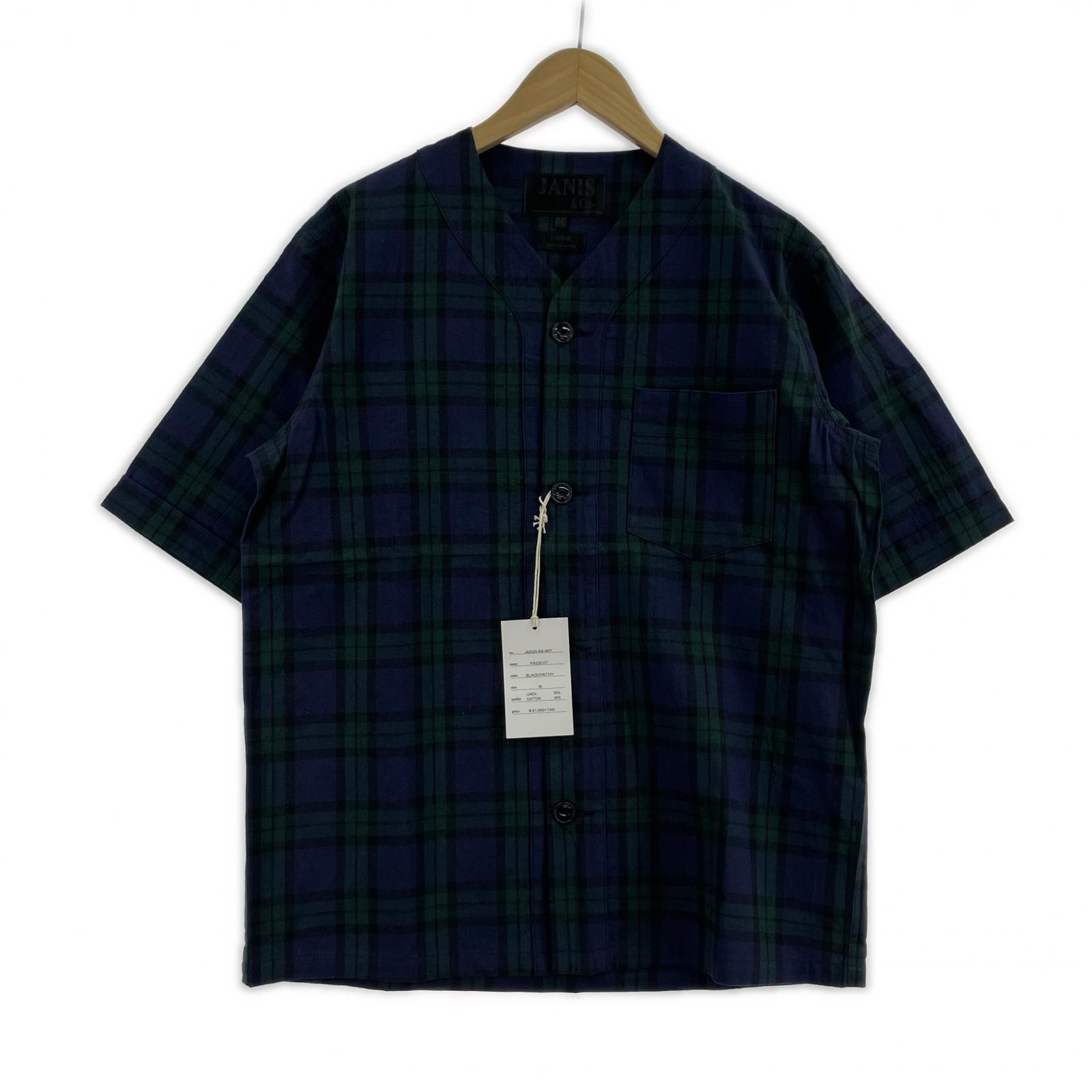 半袖シャツ JANIS&Co S/S ノーカラー チェックシャツ M マルチカラー