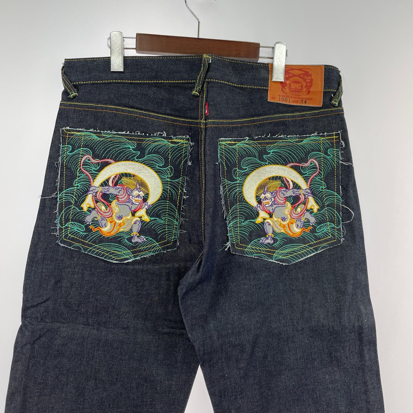 デニムパンツ RMC MARTIN KSOHOH/風神雷神刺繍デニム ブラック