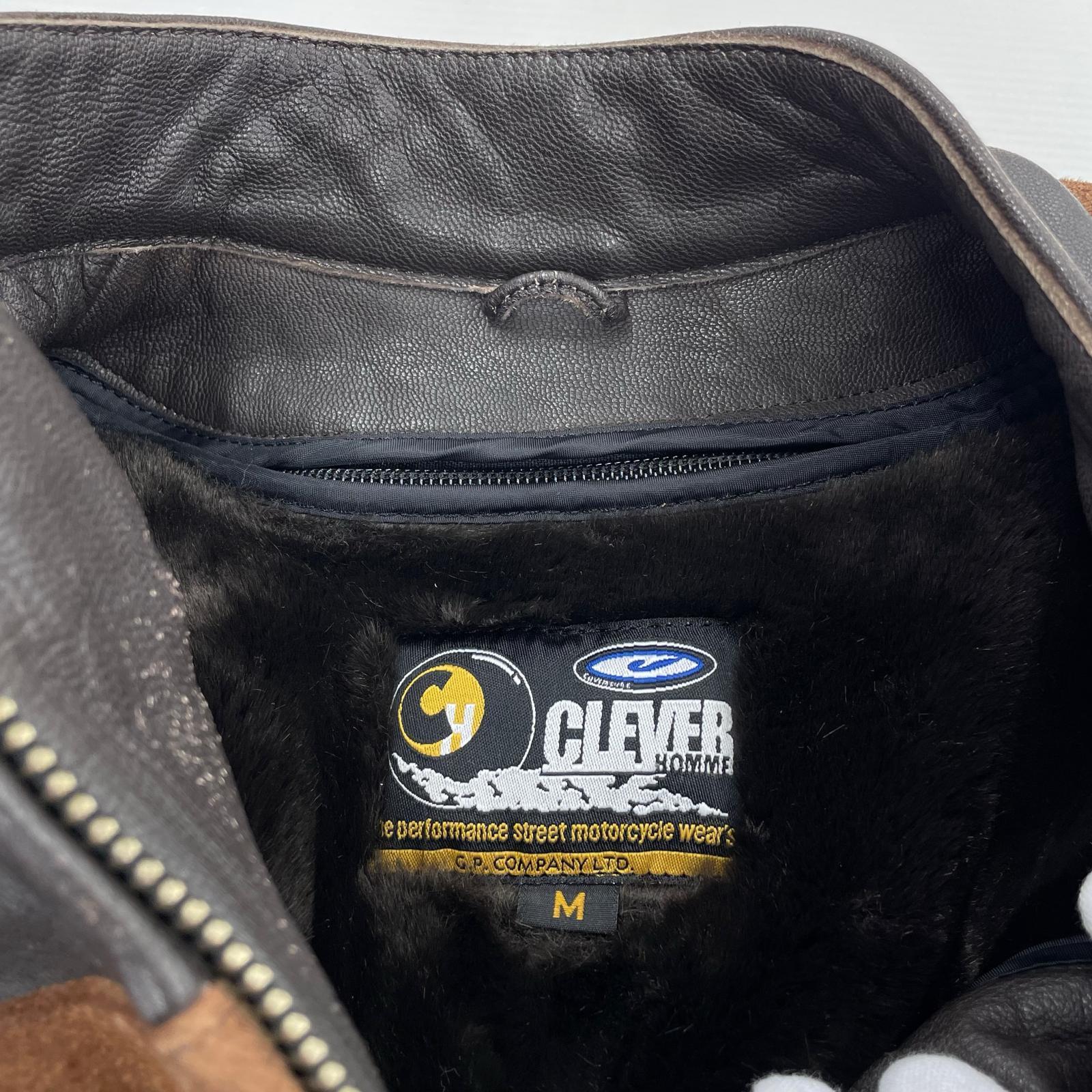 ライダースジャケット CLEVER HOMME ファーライナー付きレザー (M) 茶 M ブラウン