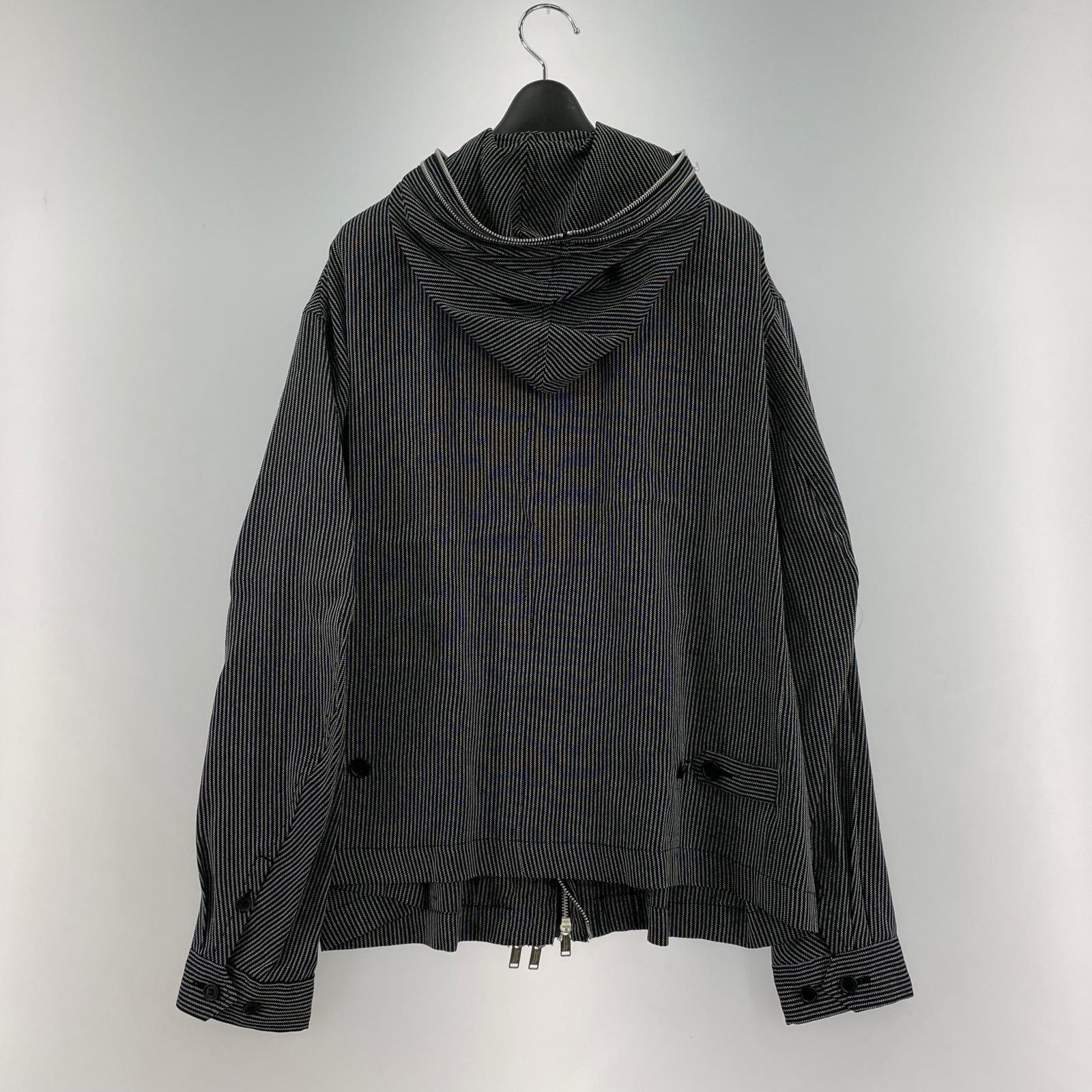 ジャケット 25ss シルク和紙ドビーストライプ3連フードブルゾン 3 3 ブラック