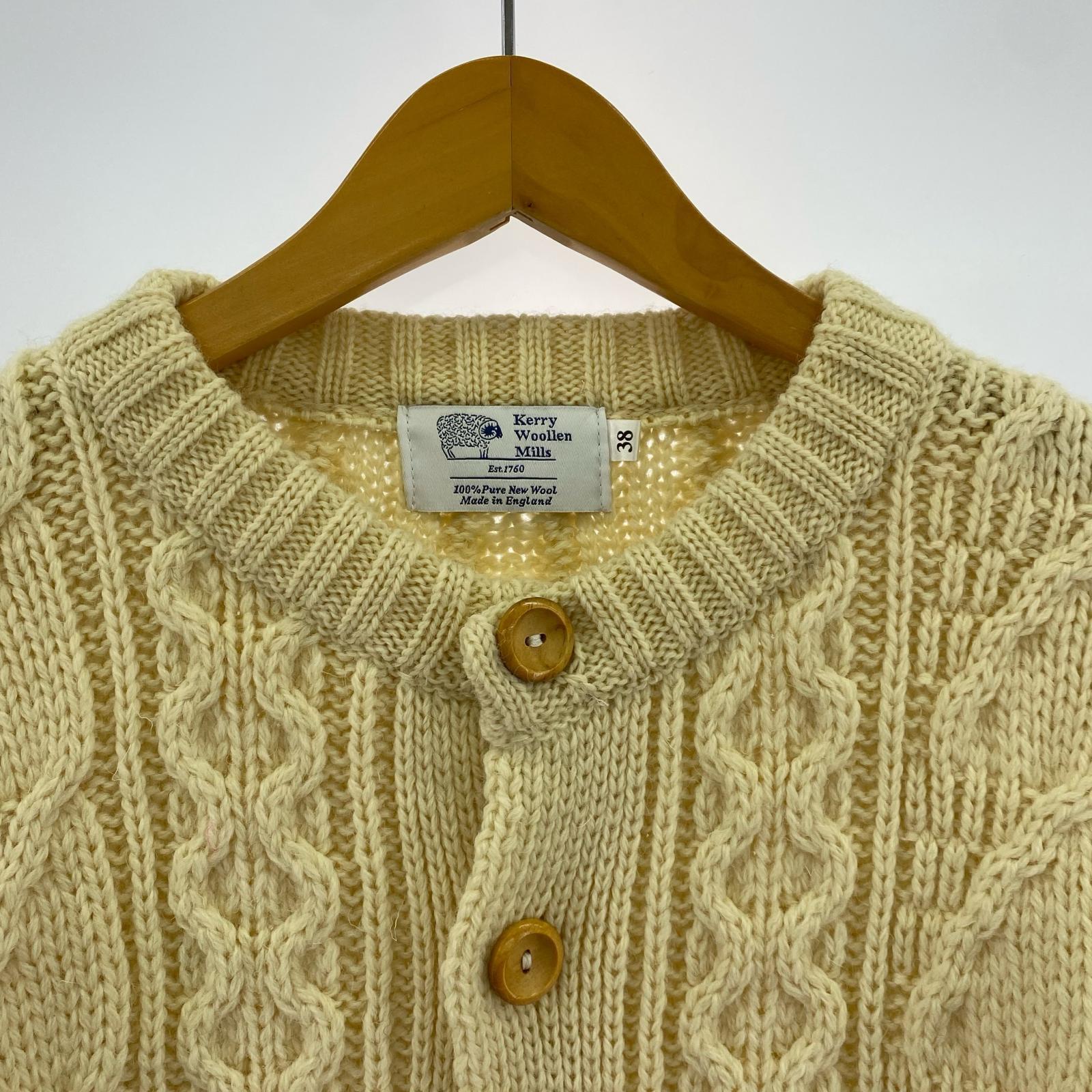 ニット Kerry Woollen Mills/ケーブルクルーネック/英国製 38 ホワイト