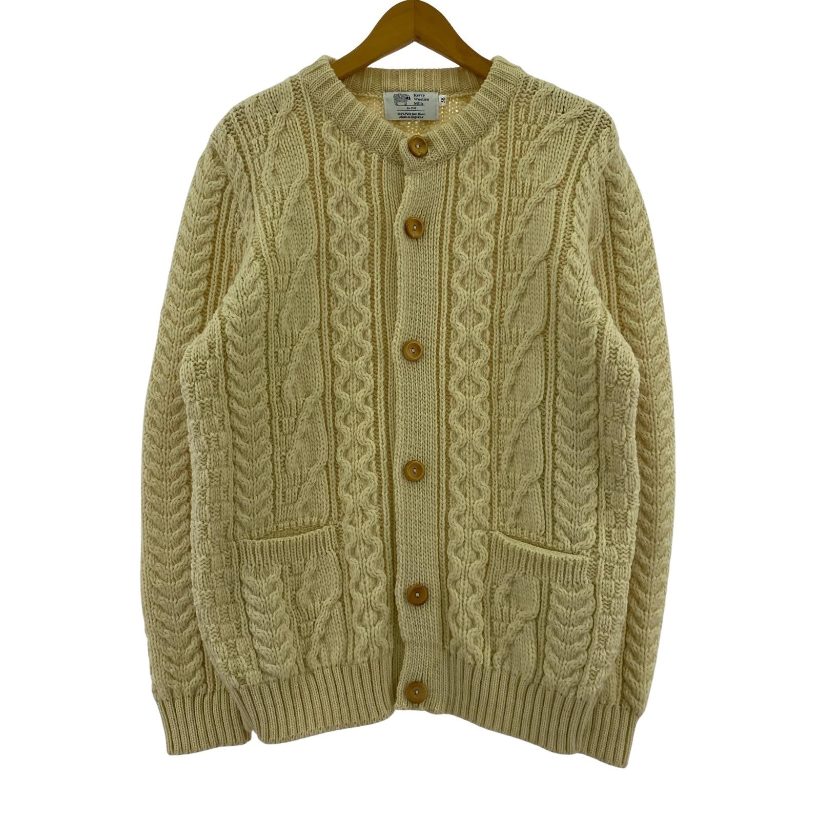 ニット Kerry Woollen Mills/ケーブルクルーネック/英国製 38 ホワイト